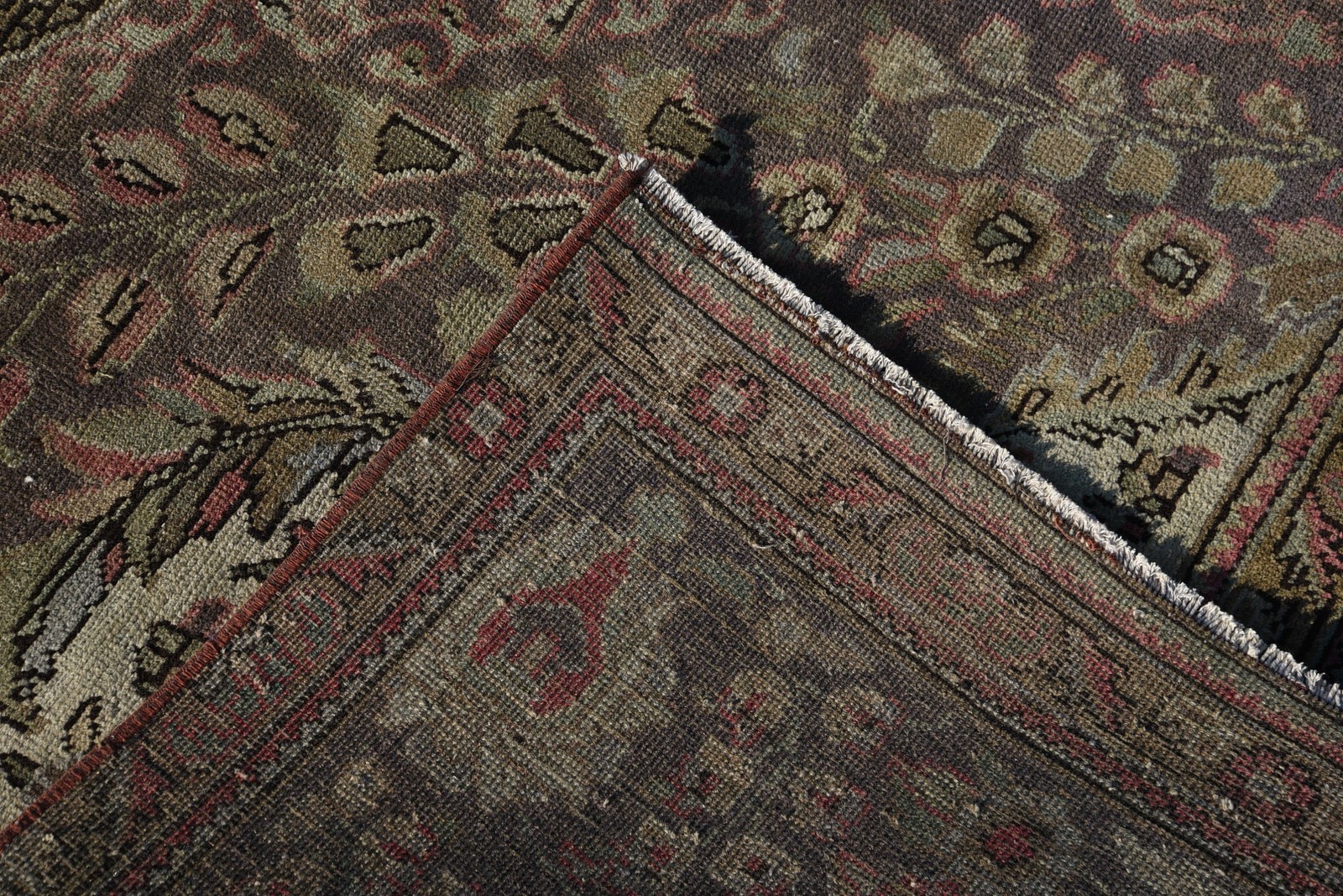 7,8×11,4 ft Vintage Oversize Rug, Brown Red Turkish Solid Wool Rug