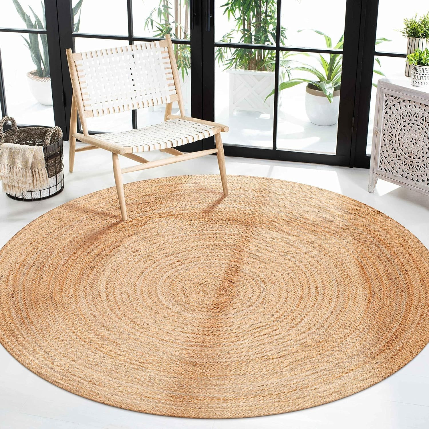 5 Ft Handwoven Jute Rug – Eco-Friendly Rustic Boho Decor for Any Room