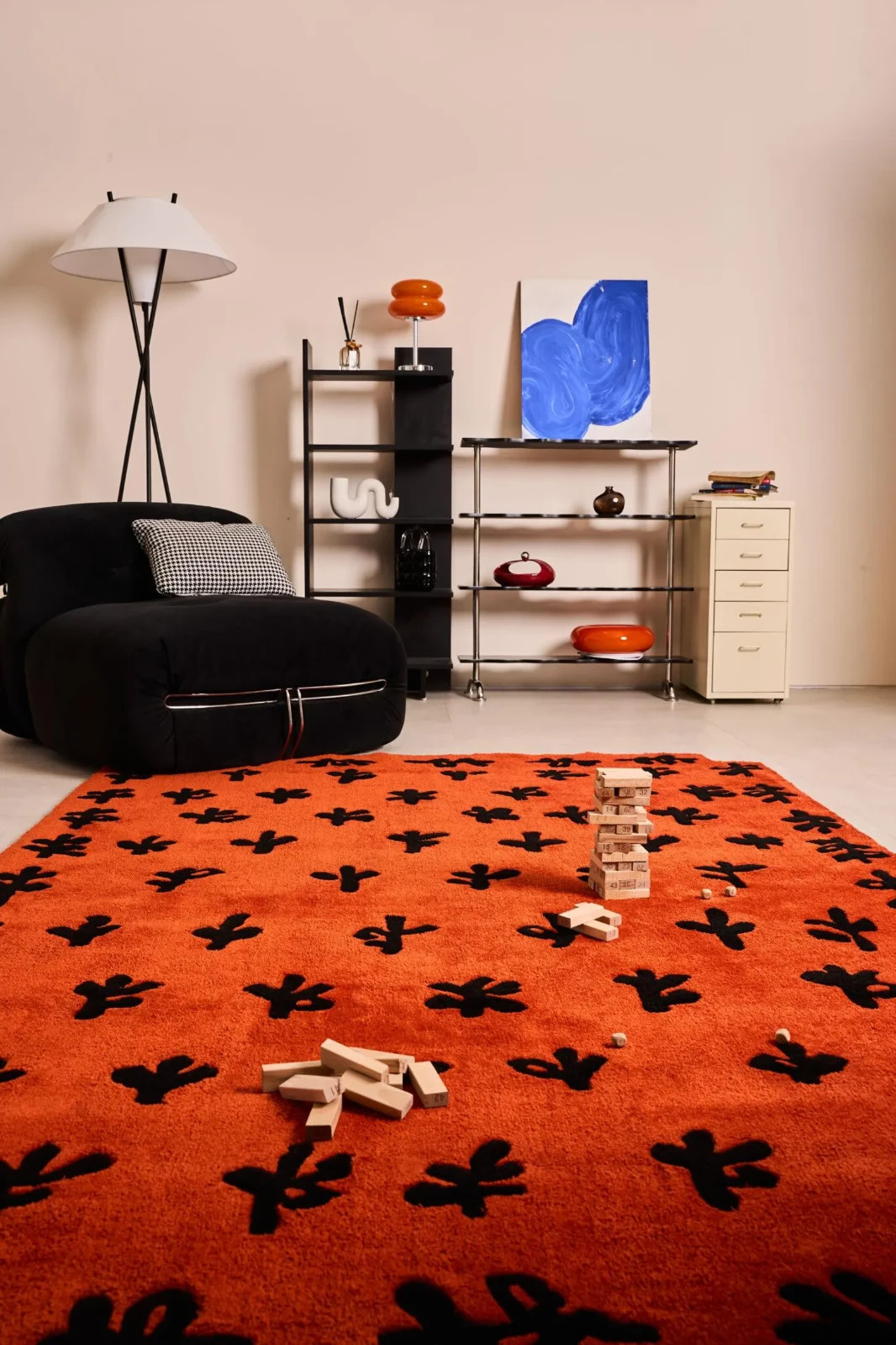 Modern Abstract Area Rug | Contemporary Hand Tufted Wool Rug Orange Black