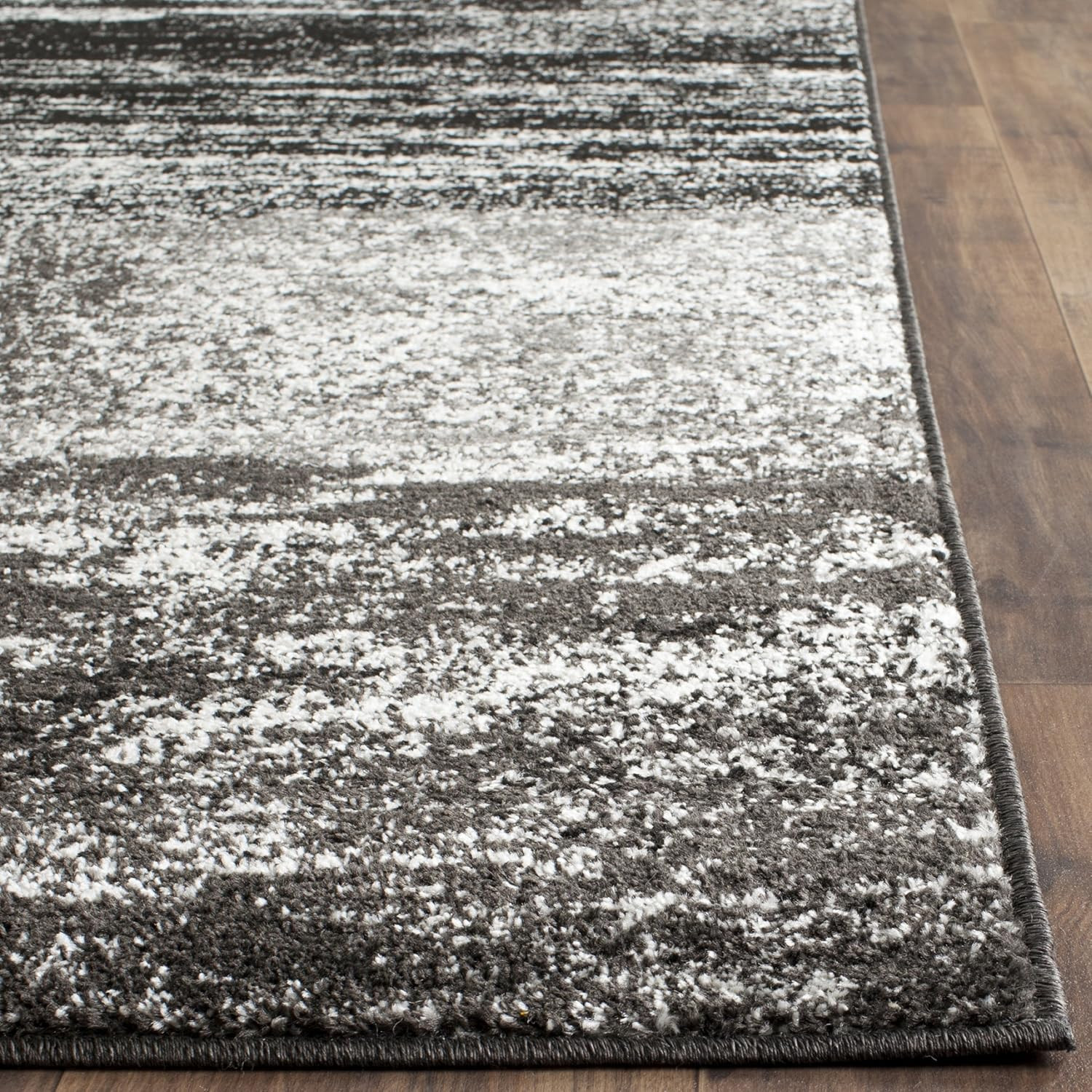 Modern Abstract Area Rug 9′ x 12′ – Silver & Black, Easy Care, Non-Shedding