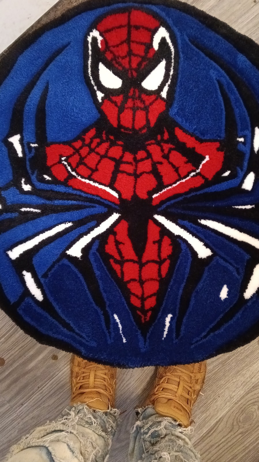 Spiderman Round Area Rug Blue Red Black Kids Spider-Man Superhero Custom