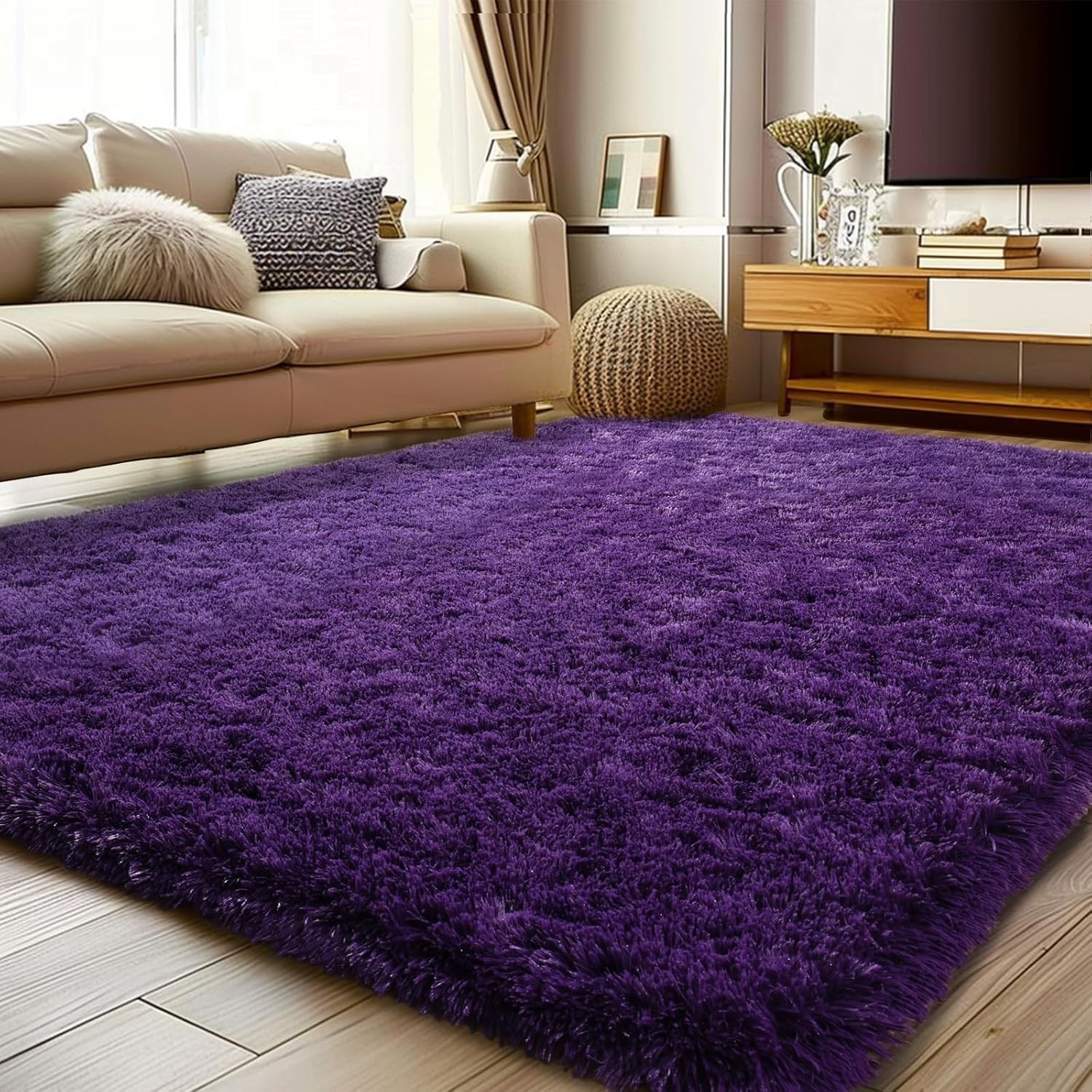 Soft Shag Rugs for Bedroom, 4X6 Purple Fluffy Shaggy Rugs for Living Room Nurser