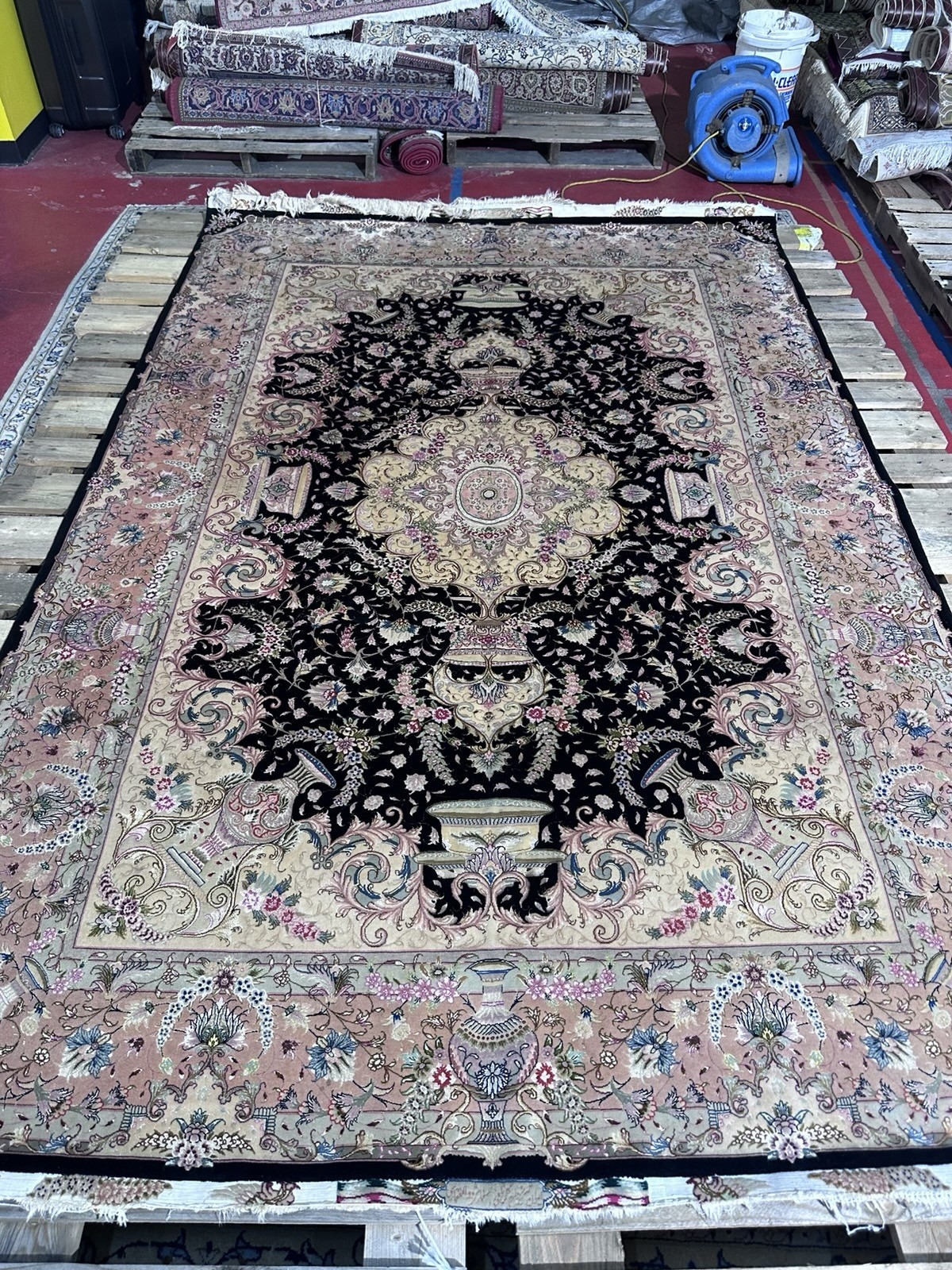 Traditional Floral Area Rug 6×8 ft Rectangle Black Beige Pink Blue