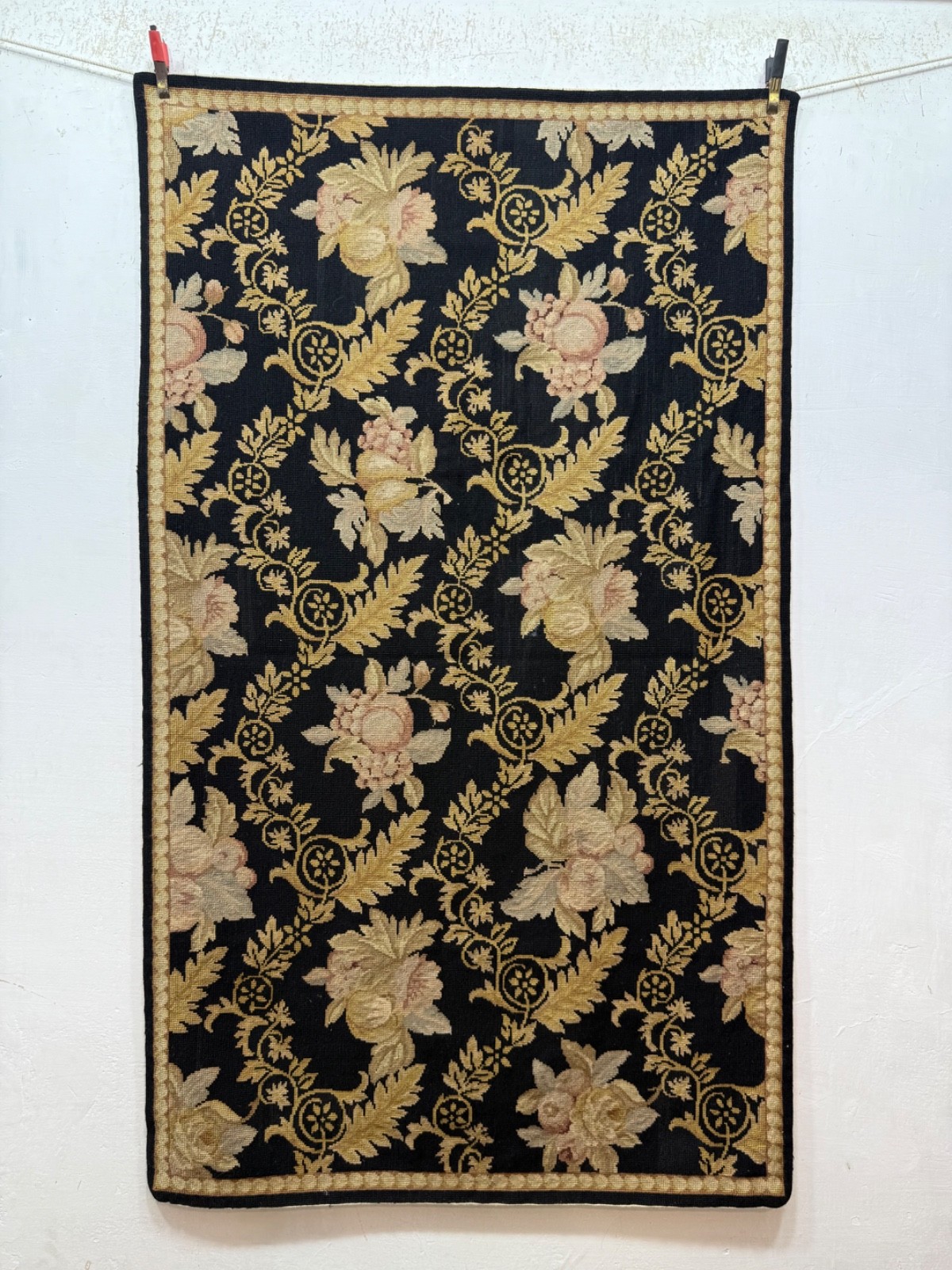 Vintage Beautiful Hand Wool Embroidered Needle Work Aubusson Style Rug Carpet