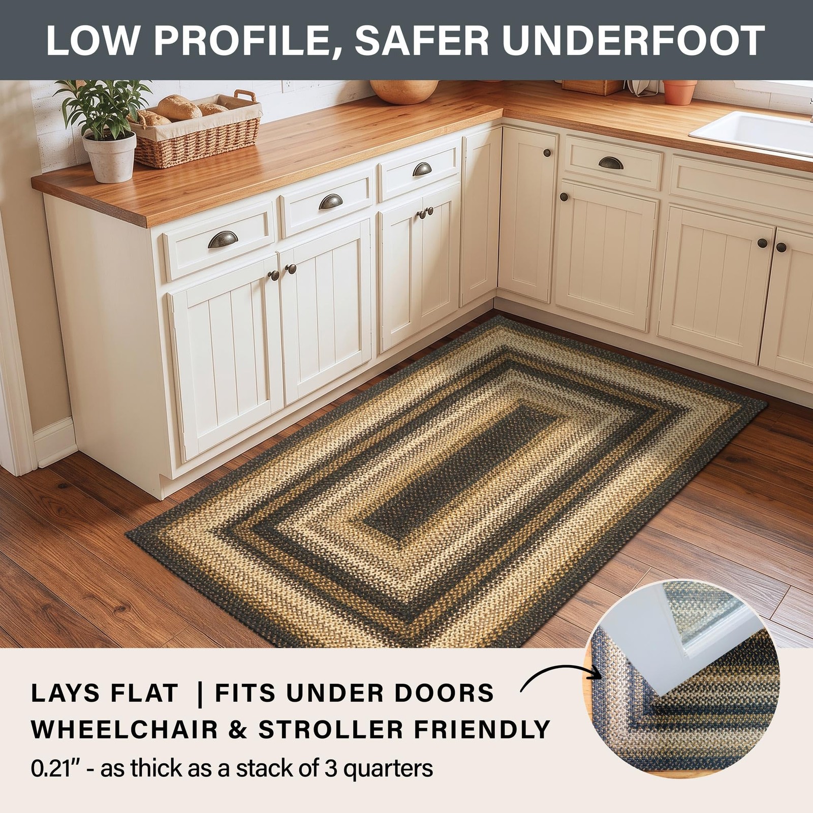 Kilimanjaro Black & Tan Oval Jute Rug 20×30 – Braided Kitchen Rugs for Primit…