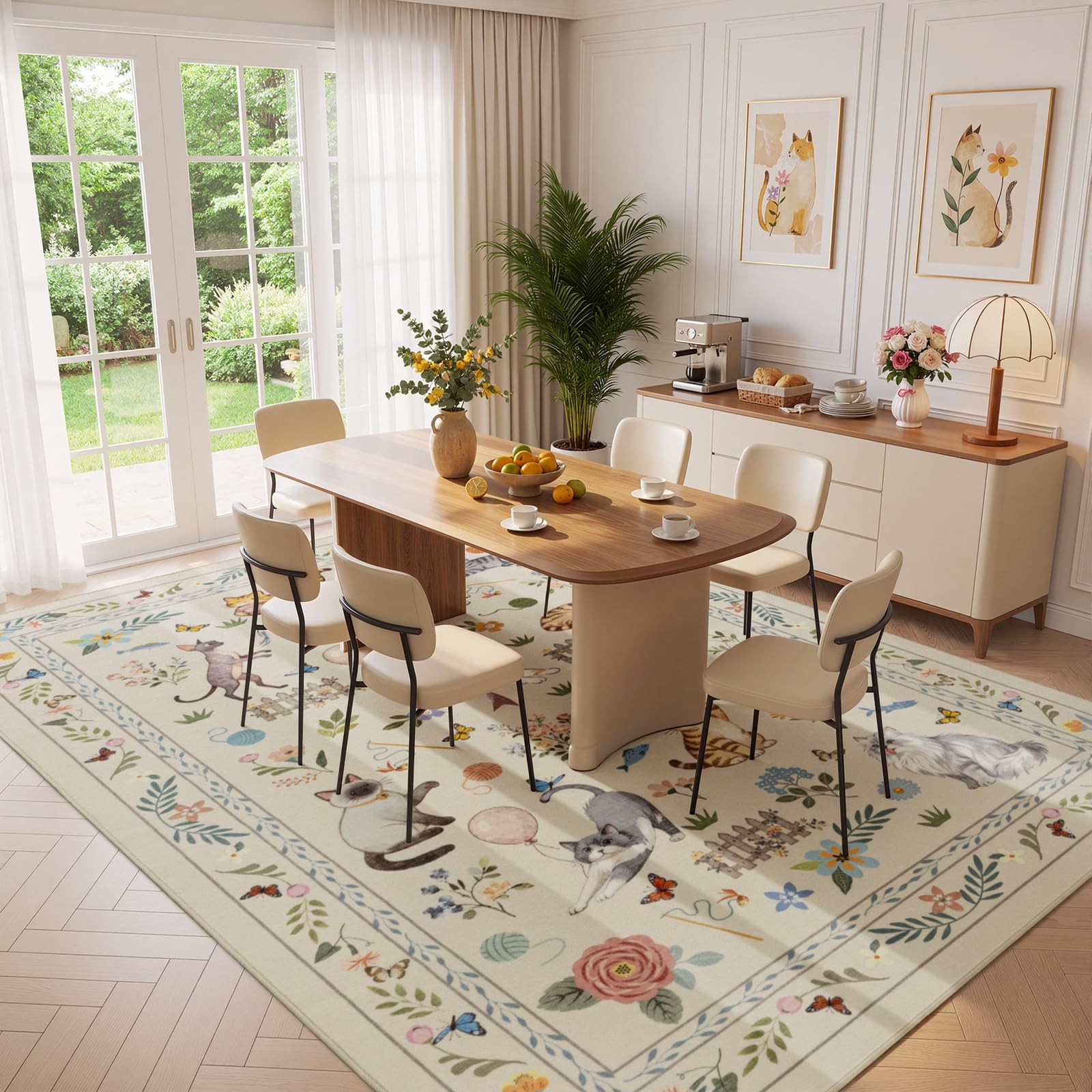 Unirea 8×10 Beige Cat Area Rugs for Living Room, Bedroom, Large Soft Washable…