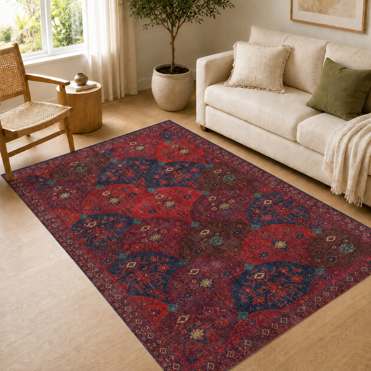 Red Dark Blue Tribal Area Rug – Runner Rug for Bedroom Kitchen Hallway Corridor