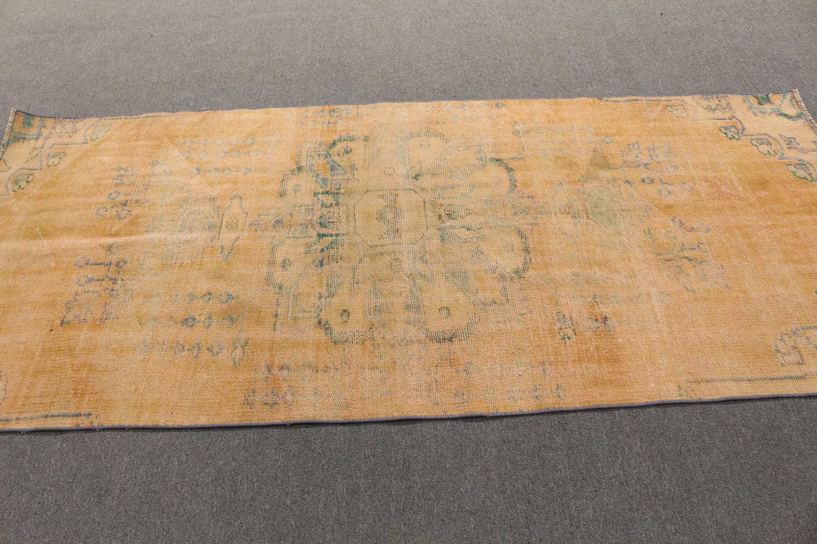 Turkish Area Rug 3,5×8,2 ft (108×251 cm), Vintage Yellow Floral Wool Rug
