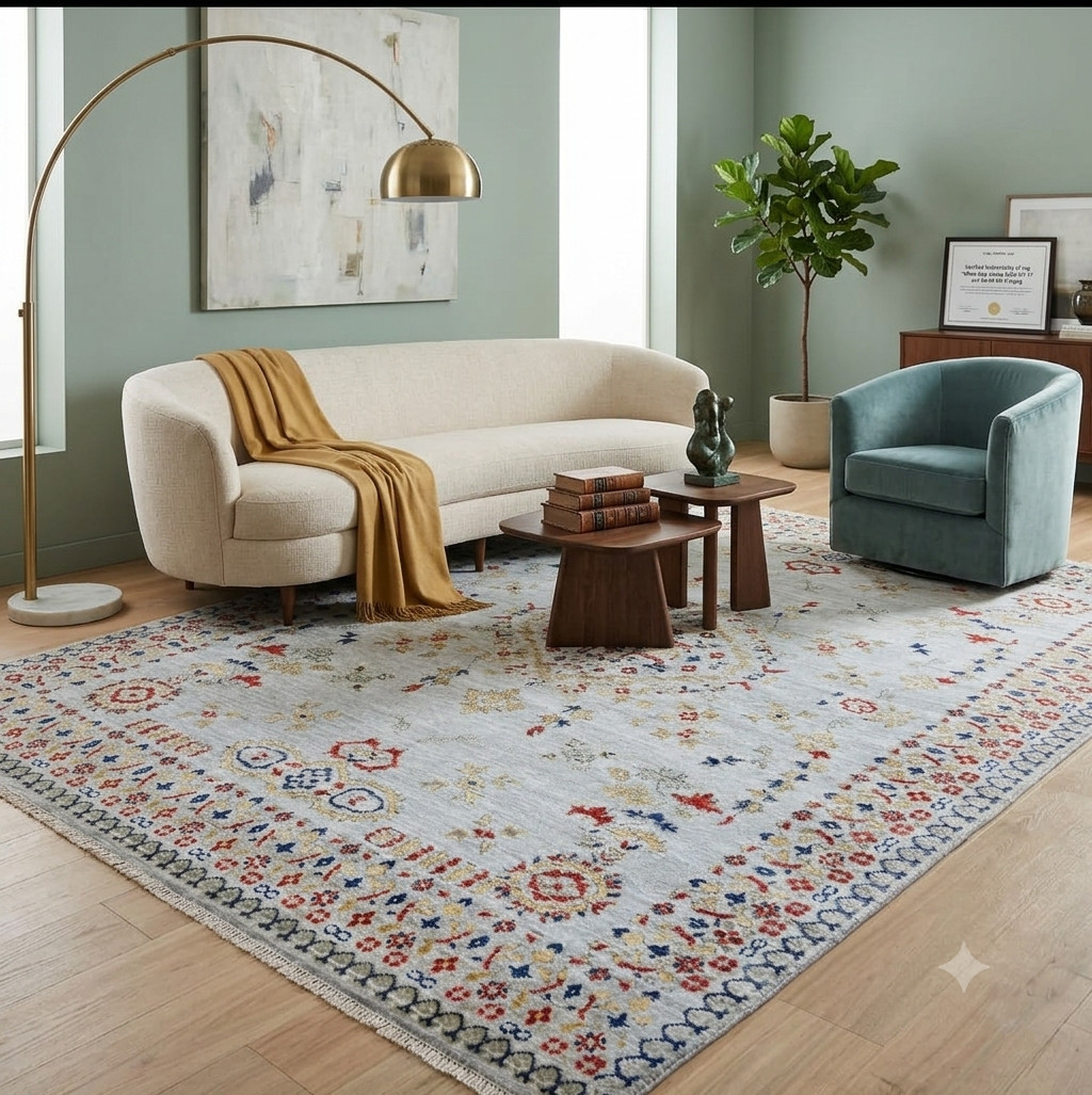 Turkish Oushak Hand knotted 100% Wool Flat Piled