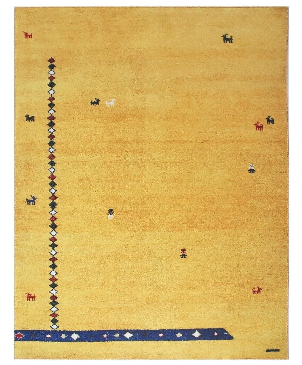 Gabbeh Machine Washable Rug with Boy, Girl, Goat Design (Multiple Sizes)
