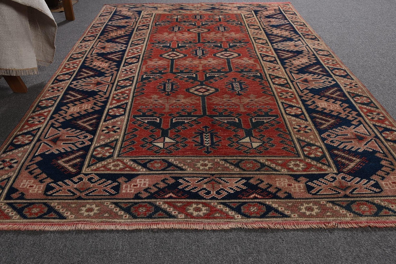 4,3×6,5 ft Turkish Rug, Rug Rug, Red Striped Rug Wool