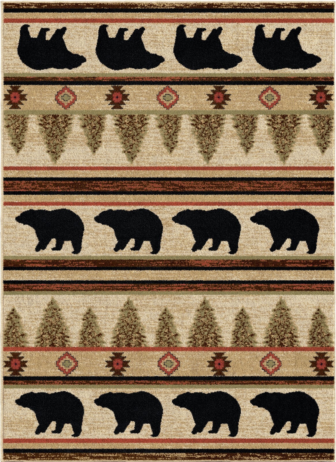 Appalachian Area Rug Cabin Lodge Cabin Bear Southwest Black Beige*FREE SHIPPING*