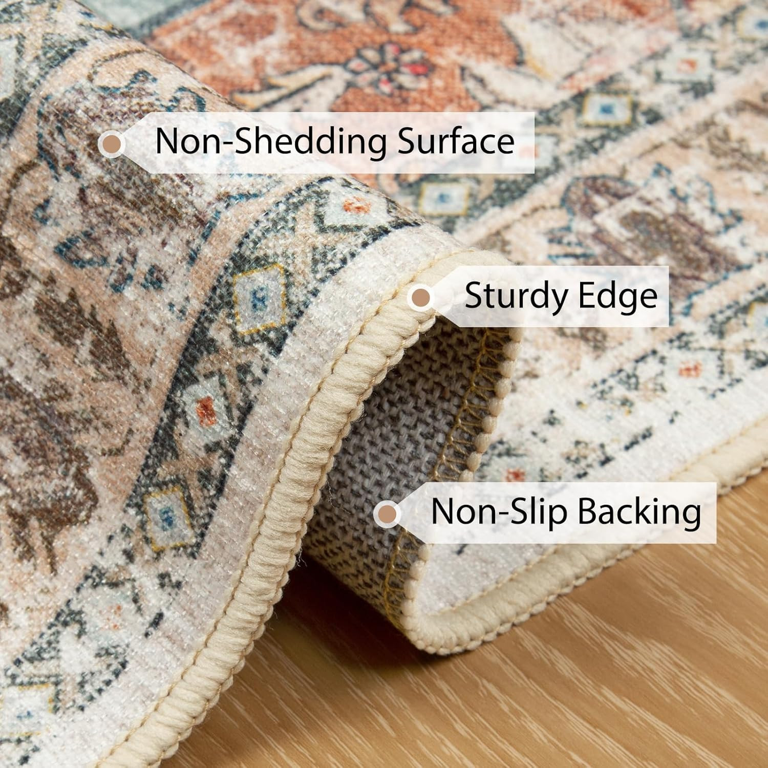 8X10 Area Rug Washable Rugs for Living Room, No Pile Boho Carpet for Entryway Be
