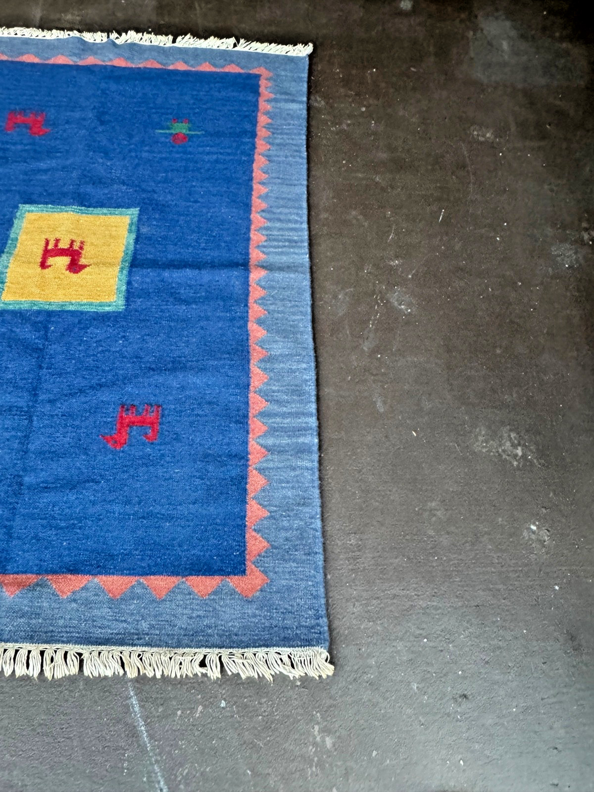 Vintage Indian 80% Virgin Wool Rug | Dark Blue Tribal Hand-Knotted German Import