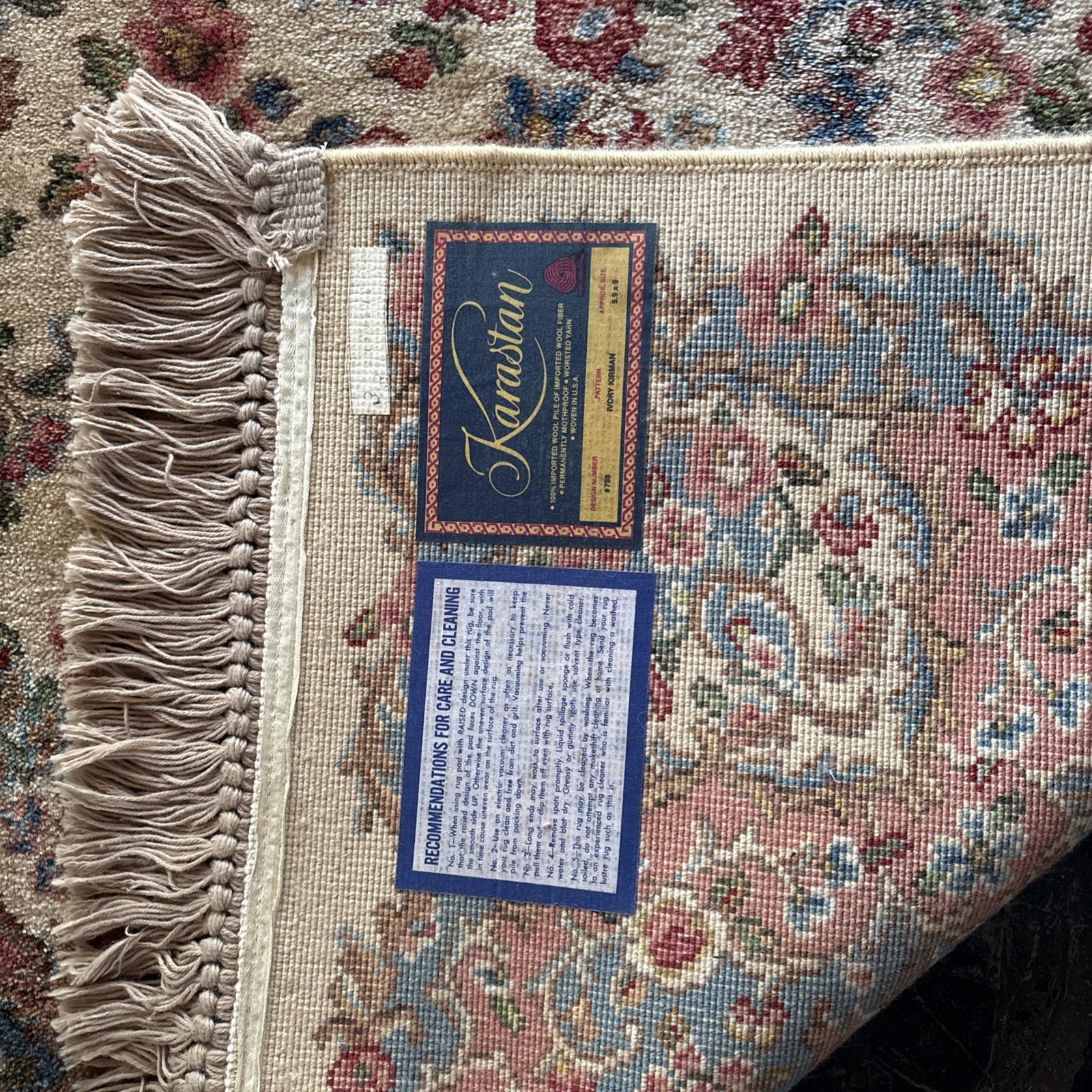 Karastan~5’9″ x 9′ “IVORY KIRMAN” #788 BEAUTIFUL FLORAL RUG/CARPET ~Exc.