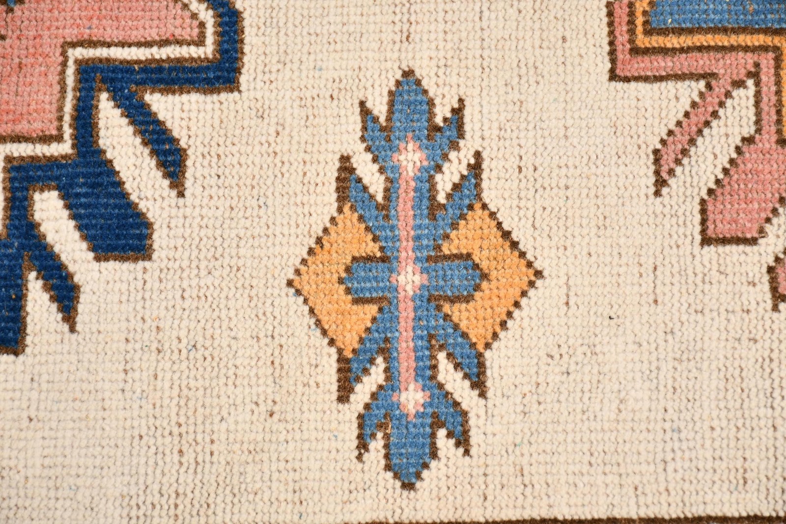 Turkish Vintage Rug, 5,2×7,4 ft Rug, Blue Pink Check Rug