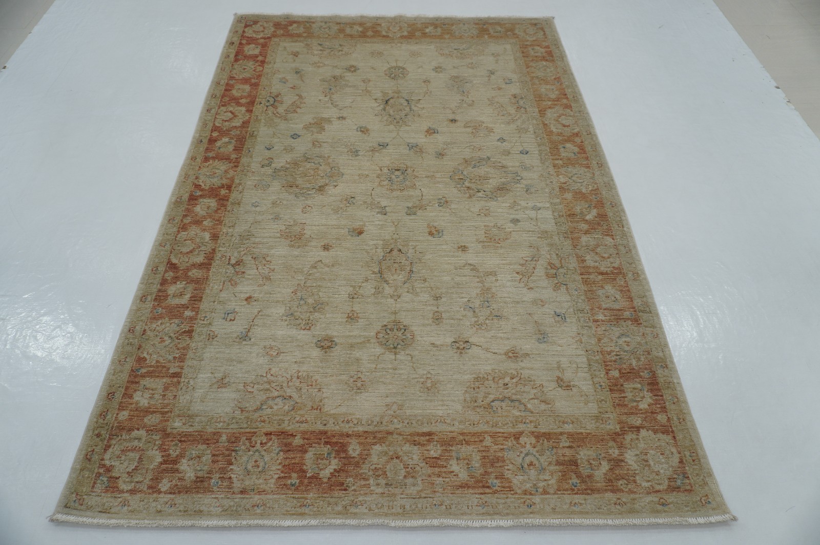 5×7 ft Beige Chobi Oushak Overdyed Afghan Hand Knotted Wool Area Rug