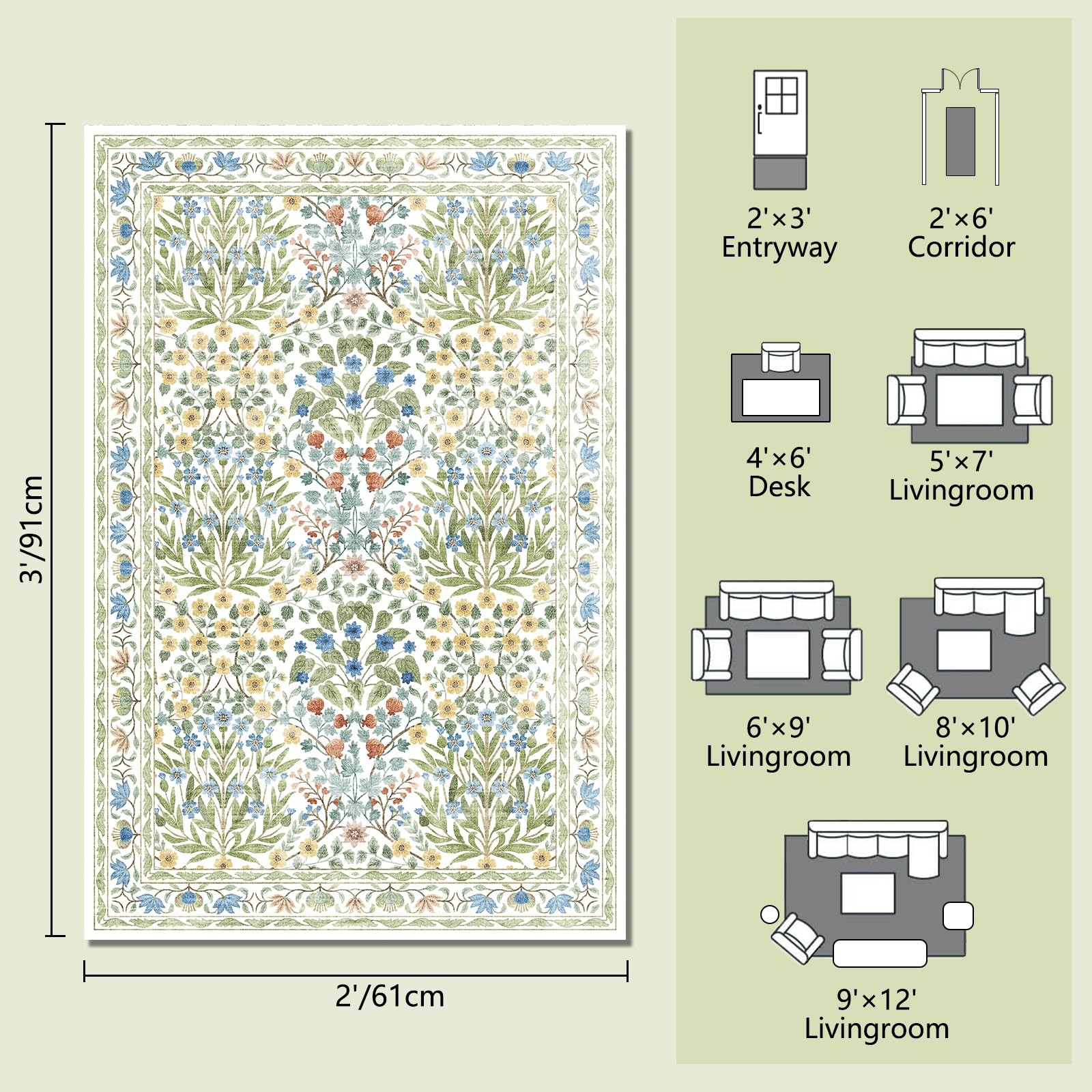 Washable Entry Rug 2×3 Feet, Non-Slip Indoor Entryway Bathroom Kitchen Mat, V…