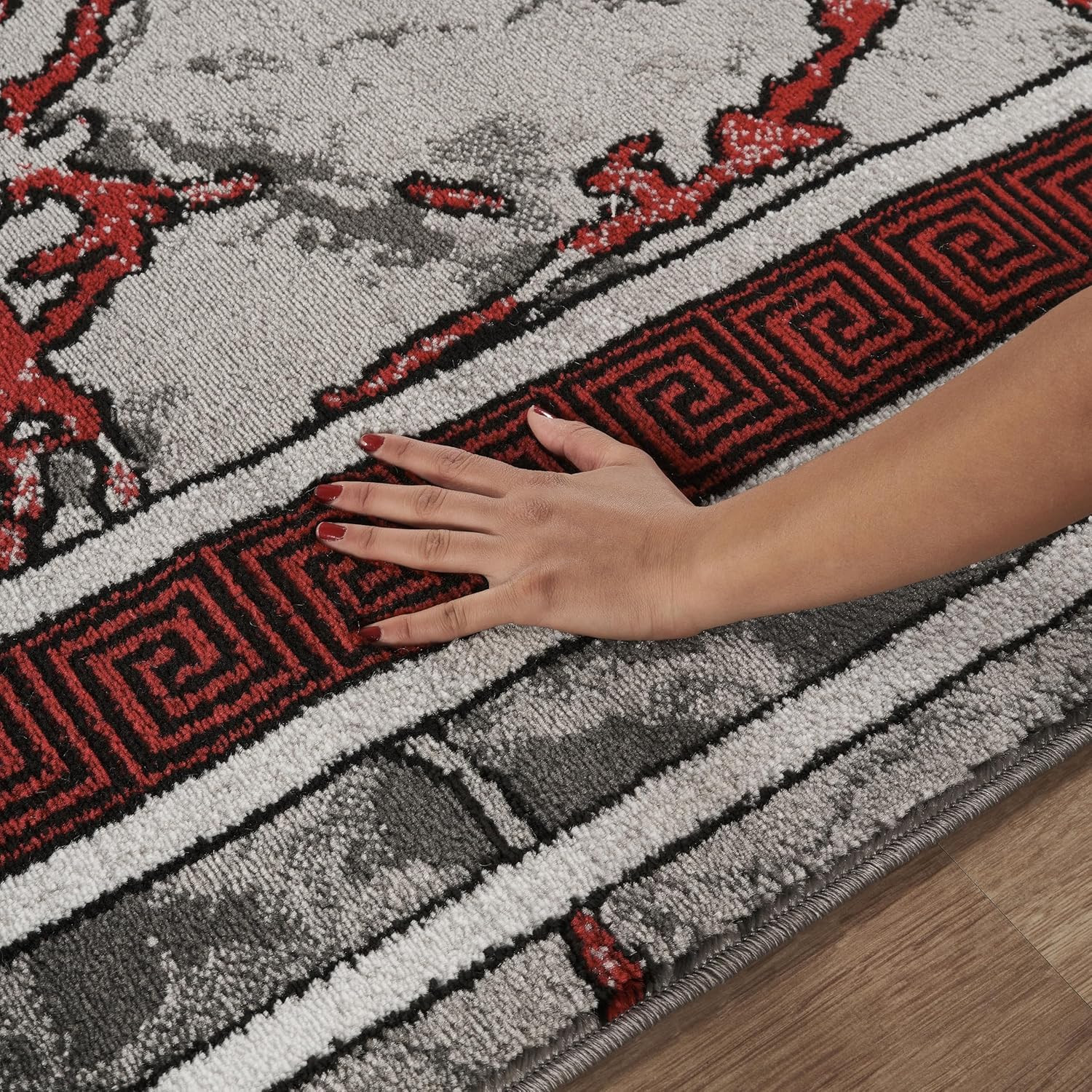 Contemporary 5×7 Red Grey Black Marble Area Rug – Soft Plush Carpet
