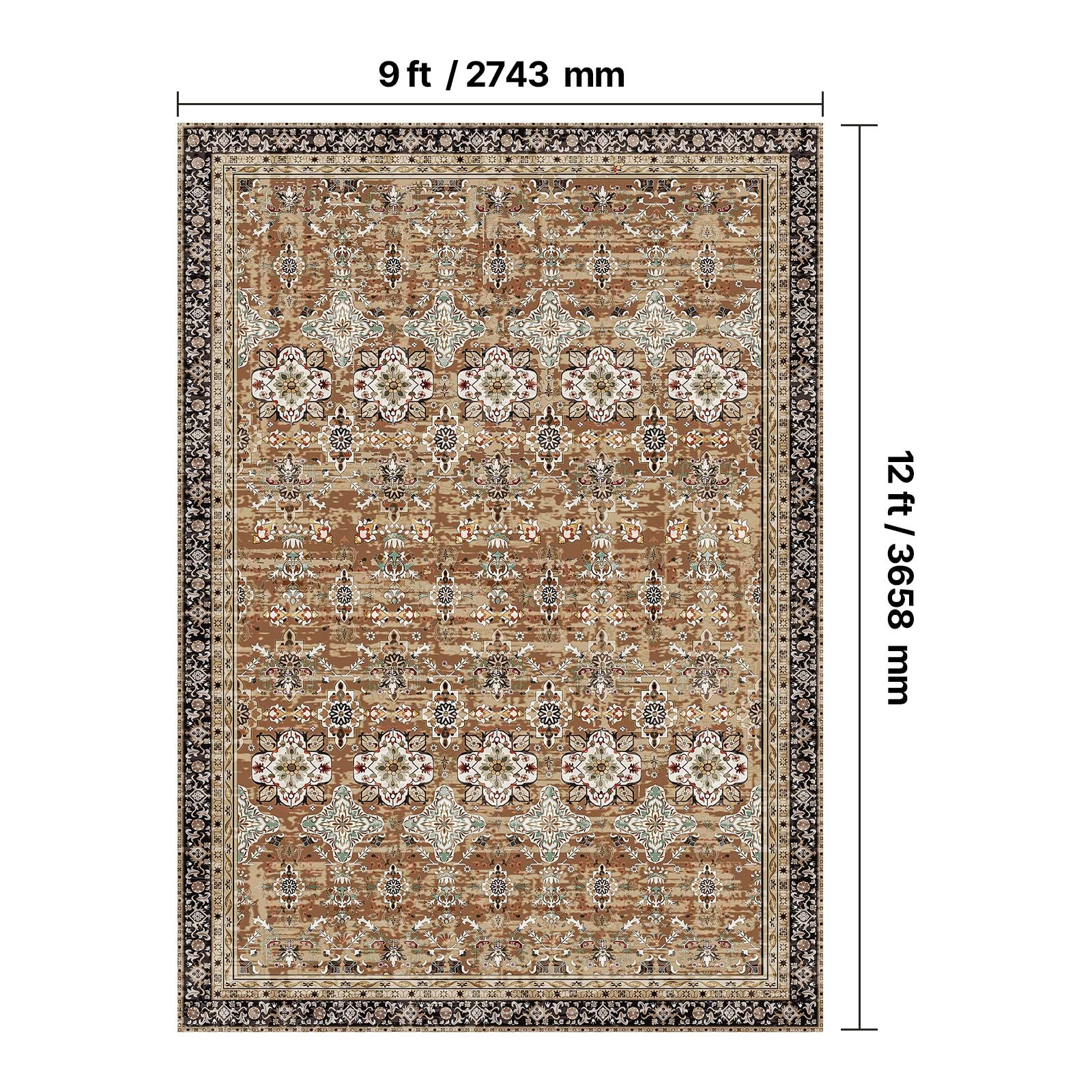 Uimoso 9 x 12 ft Durable Non-Slip Area Rug with Vintage Brown and Green Design