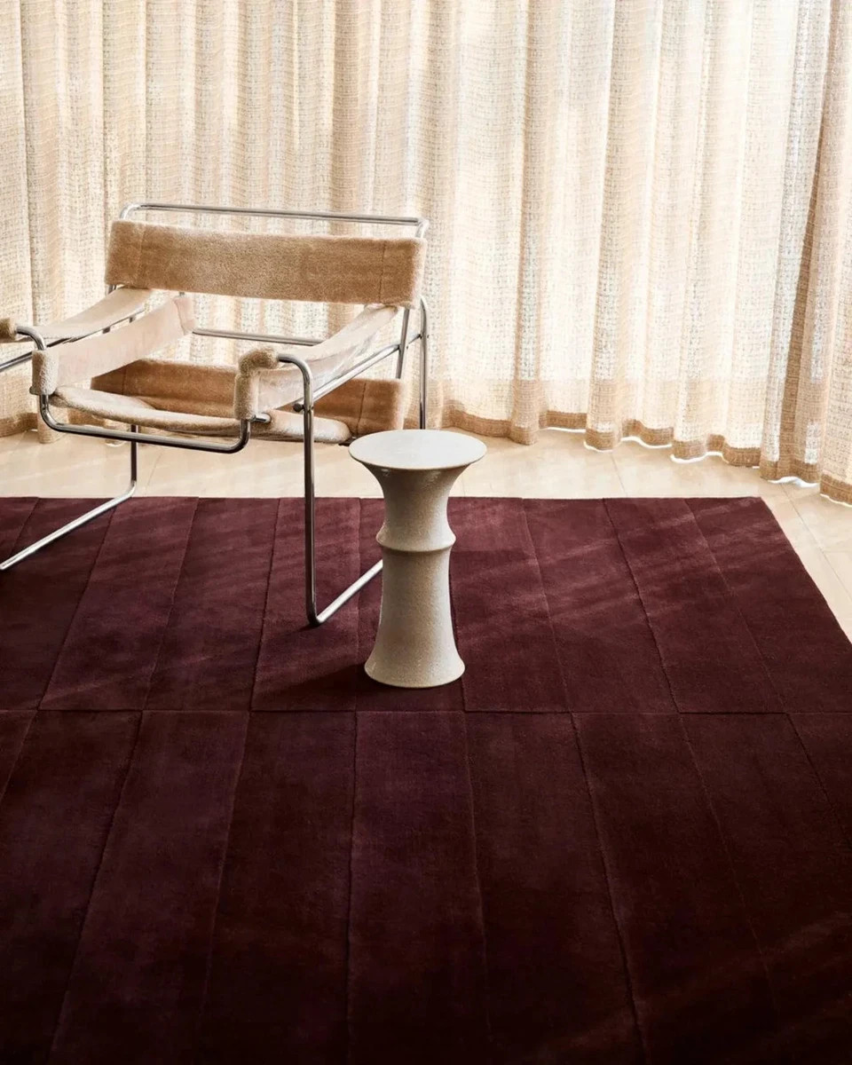 Hand-Tufted Burgundy Wool Area Rug Scandinavian Modern Wine Red Handmade Carpet