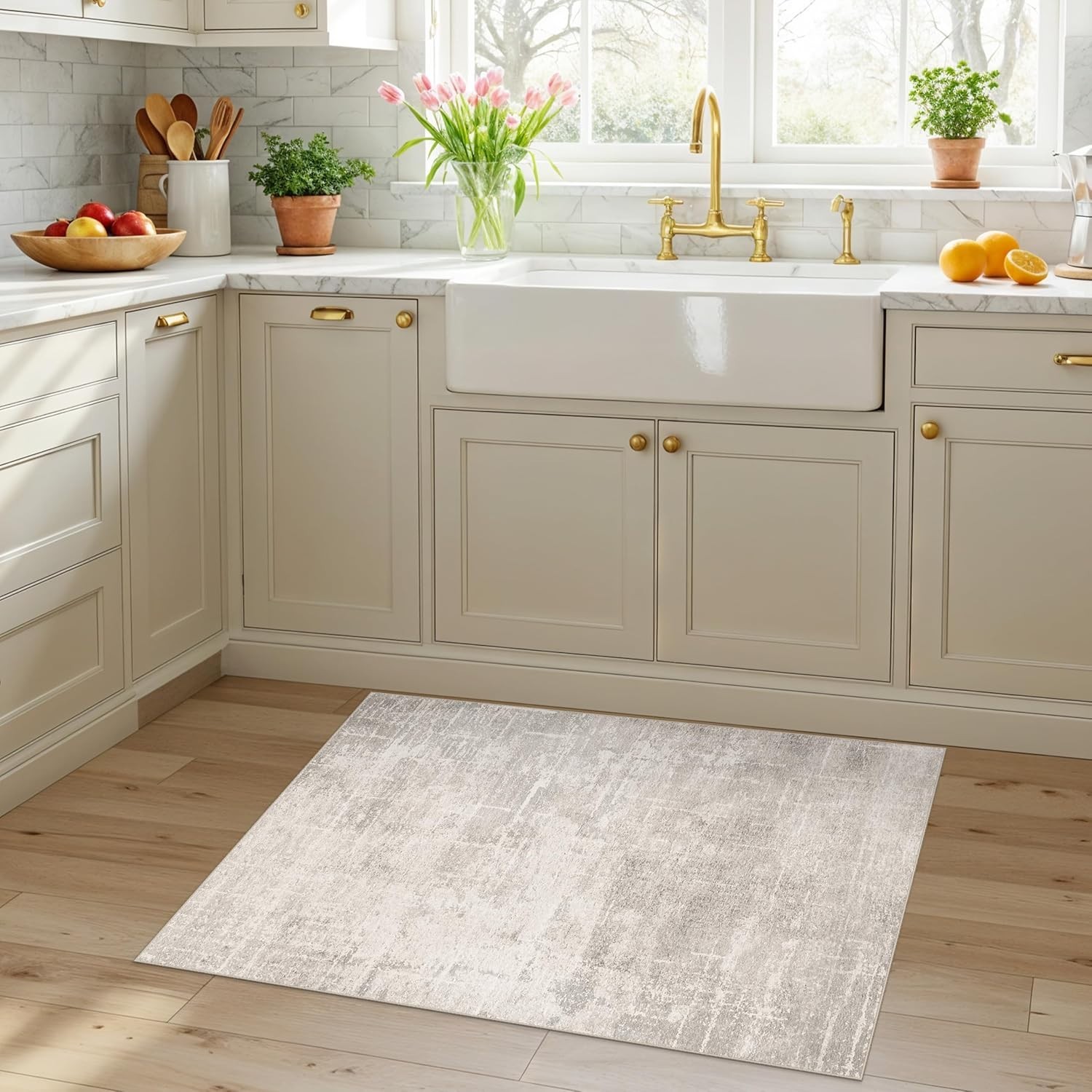 2×3 Area Rug Washable Soft Abstract Carpet Non-Slip Beige/Cream