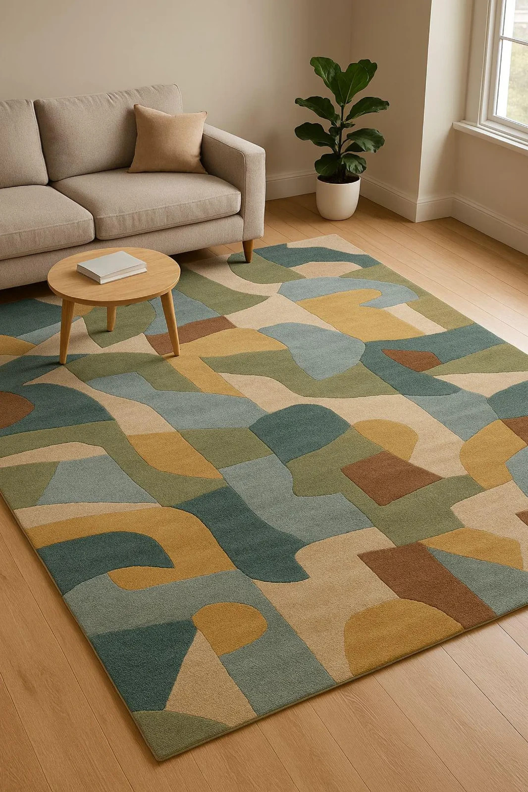 Hand Tufted 70s Retro Geometric Wool Area Rug Modern Abstract Area Rug Carpet