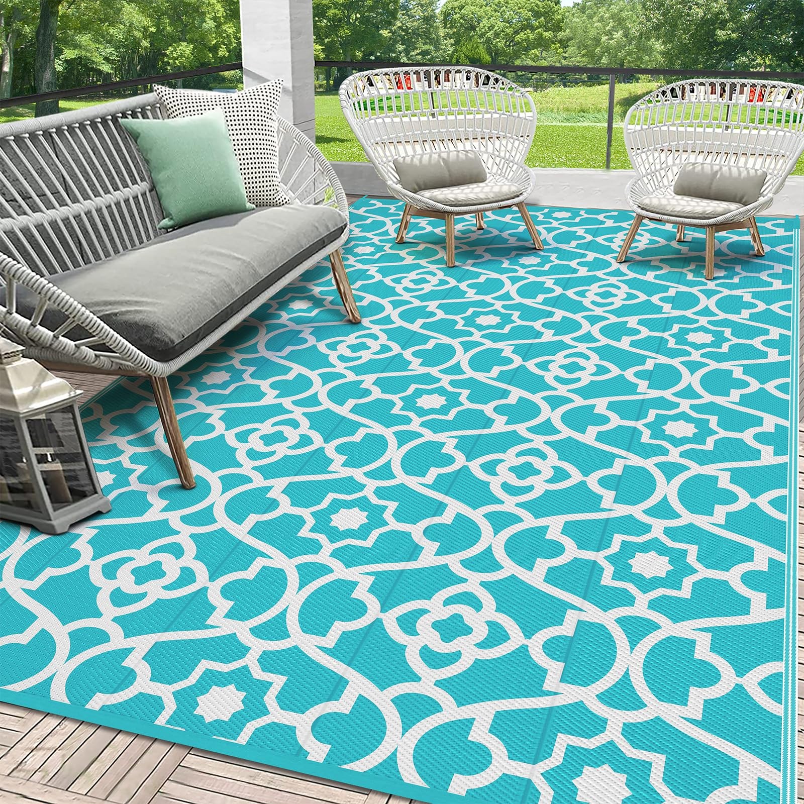 New HEBE Outdoor Rug Waterproof 6×9 Plastic Straw Camping Rug, Reversible Patio