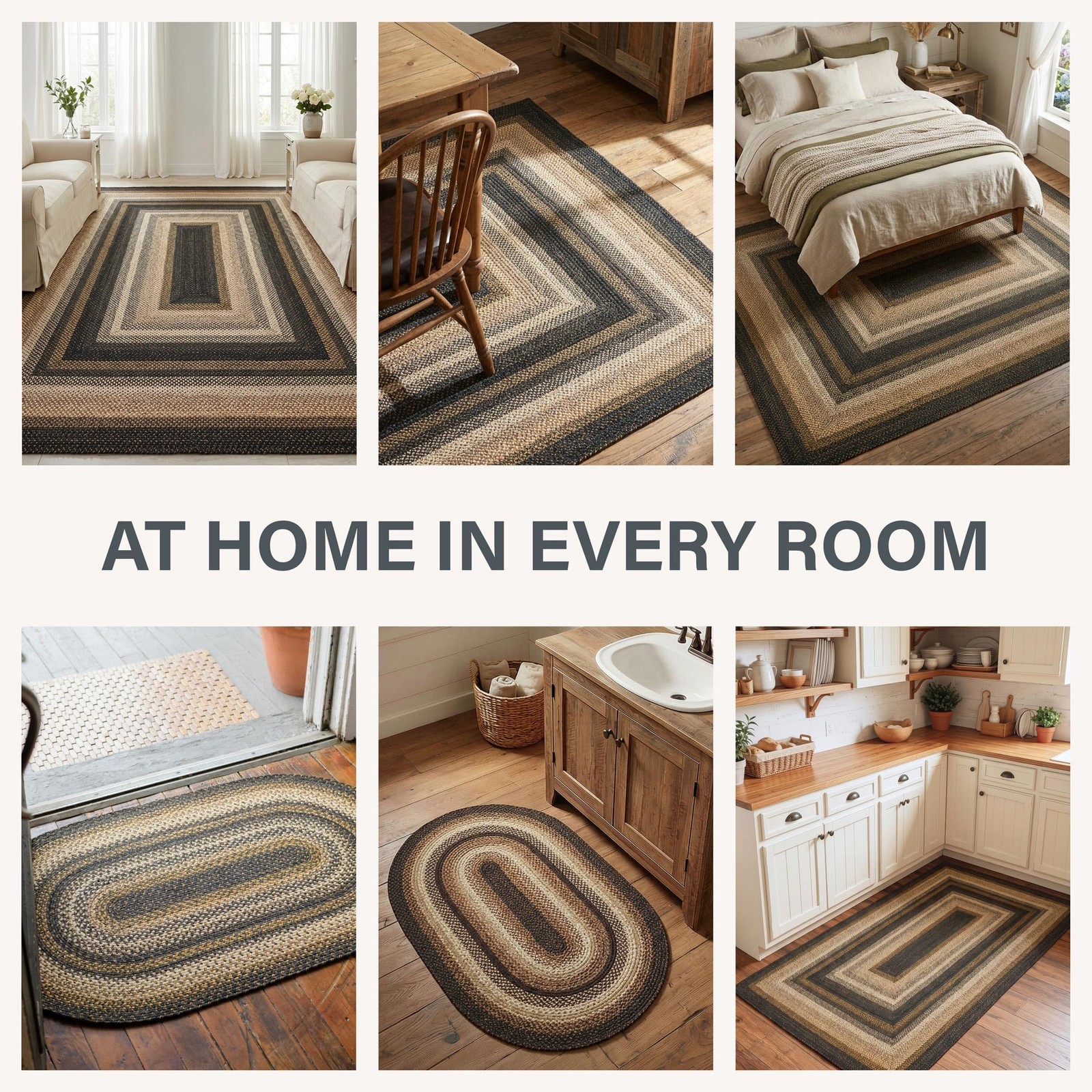 Kilimanjaro Black & Tan Oval Jute Rug 20×30 – Braided Kitchen Rugs for Primit…