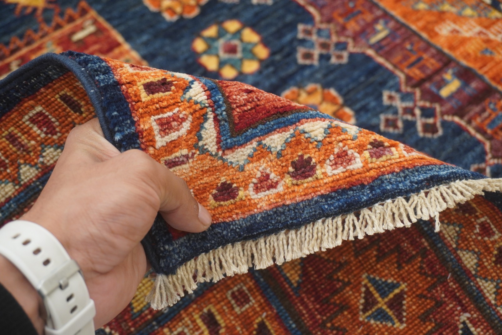 6×9 ft Navy Blue Samarkand Afghan Hand Knotted Wool Tribal Rug