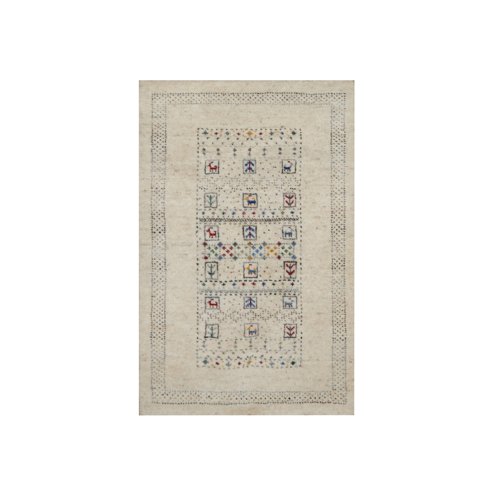 2’x3’1″ White Modern Hand Knotted Lori Buft Animal Figurines Wool Mat Rug R91321