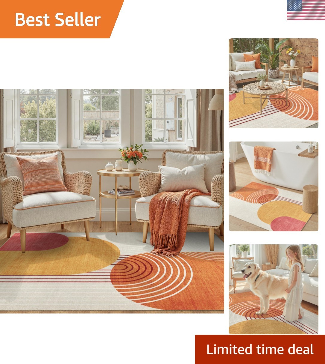 Versatile Mid Century Modern 3×5 Soft Low Pile Non-Slip Rug – Stain Resistant