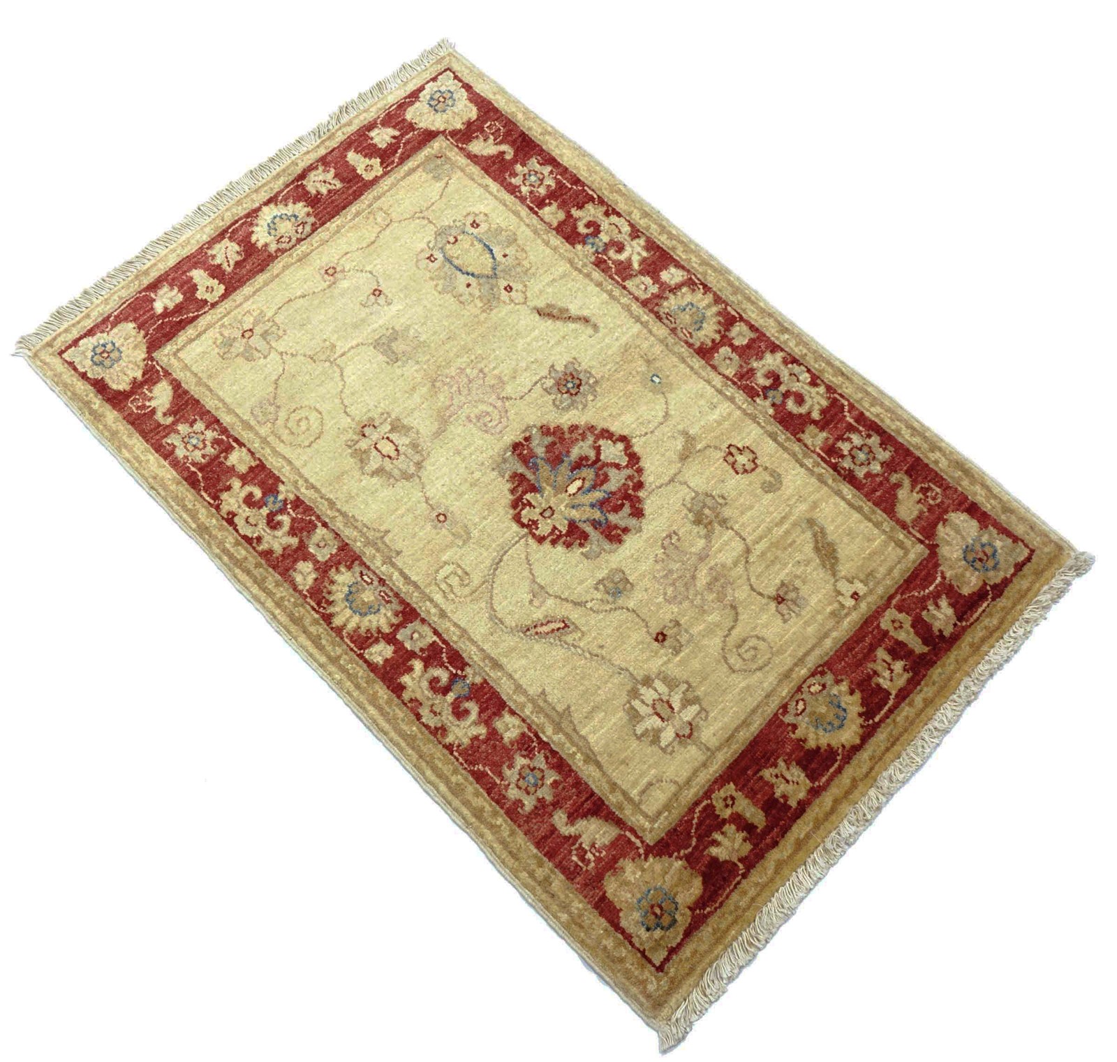 Afghan Chobi Ziegler Carpet 60×90 Hand-knotted Beige Floral Oriental Short Pile