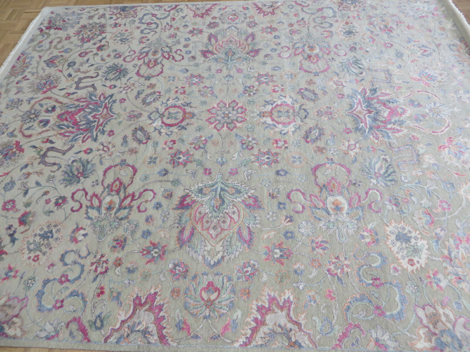 8 x 10 Hand Knotted Beige Wool & Silk Oushak Oriental Rug G12126