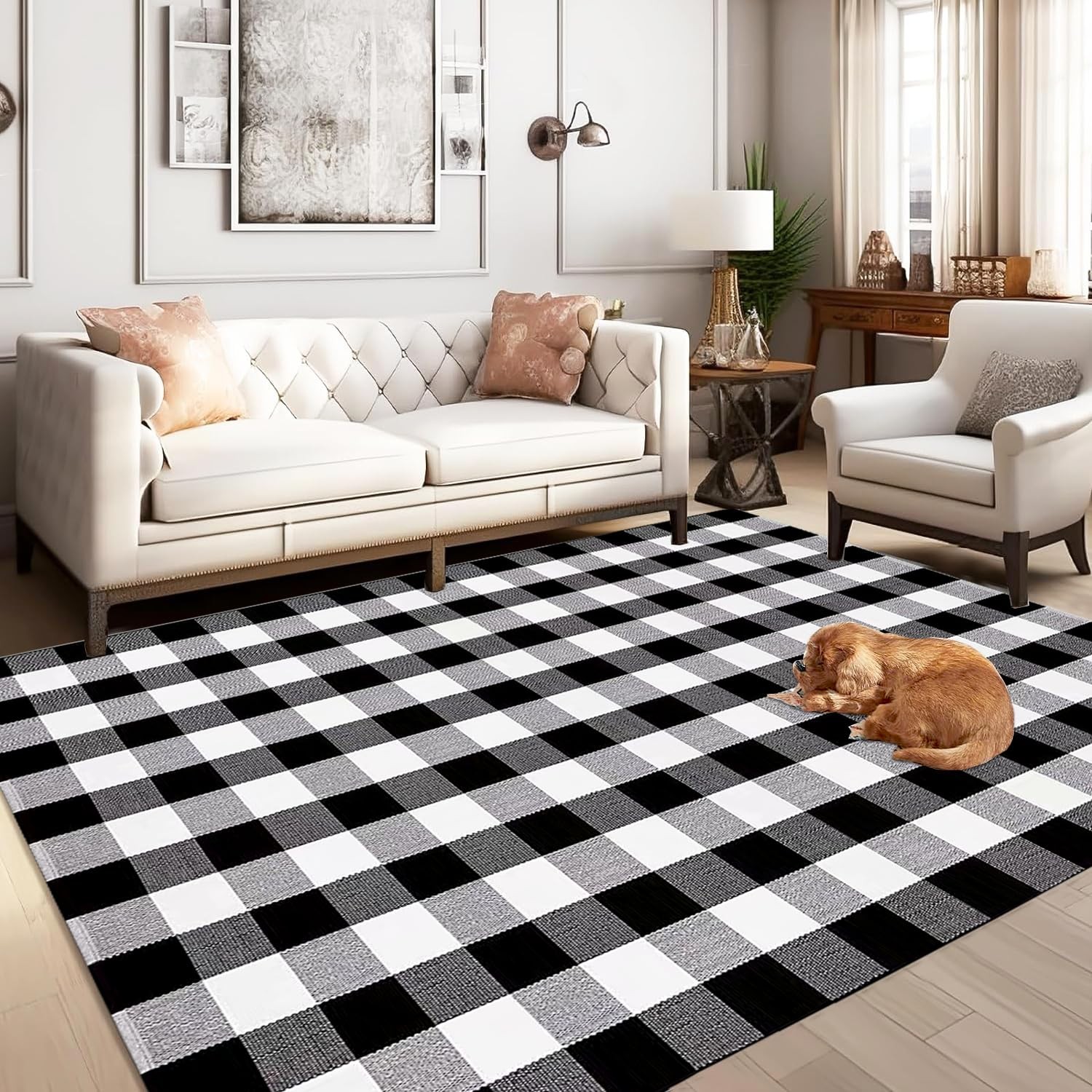 Buffalo Plaid Outdoor Rug 5 X 7 Washable Rugsblack And White Checkered Rugcott
