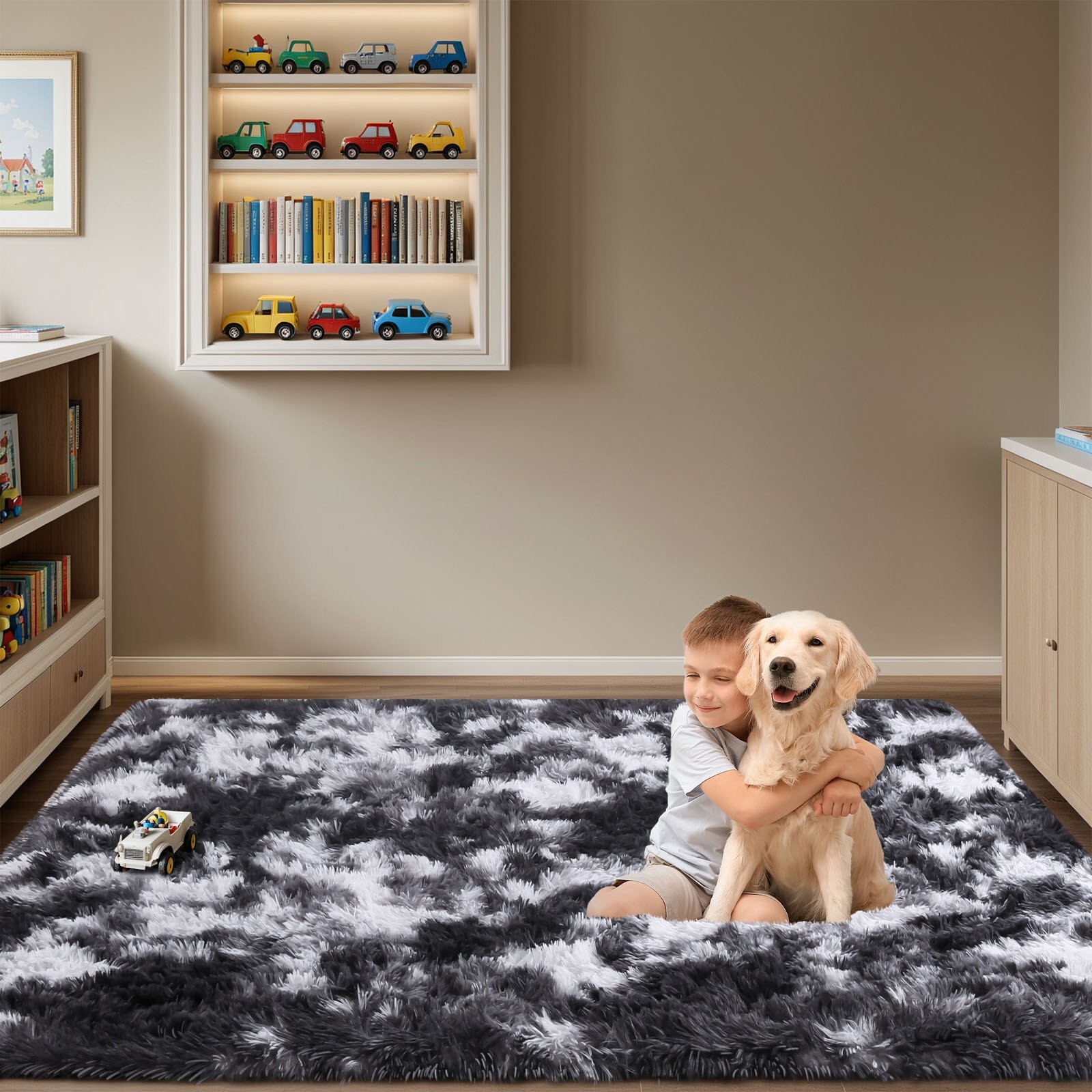 Large Non-Slip Fluffy Rug, Shaggy Plush Carpet for Living Room or Bedroom