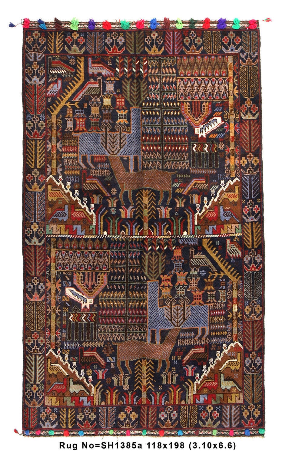 4×7′ Exotic Pictorial Tribal Handmade Rug Animals # SH1385