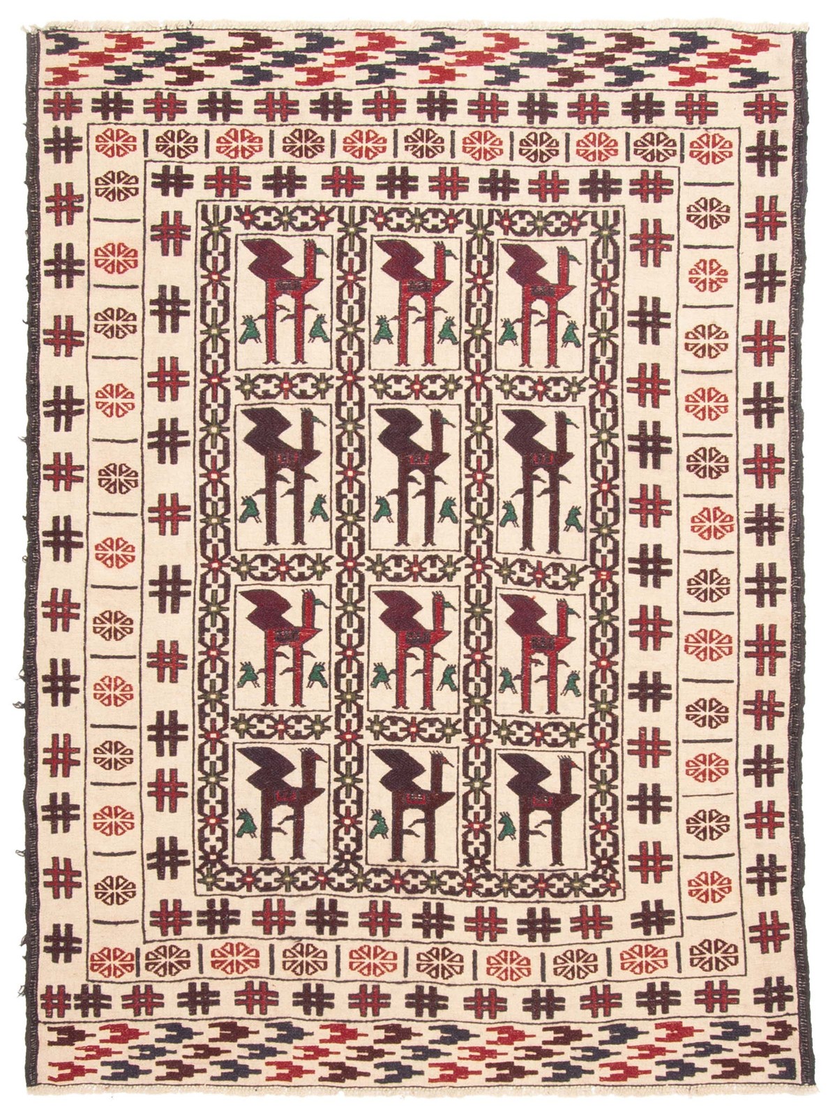 Vintage Hand Woven Area Rug 4’4″ x 5’10” Traditional Wool Oriental Carpet