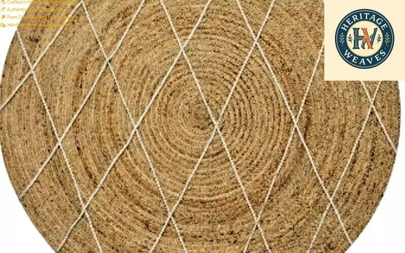 Art Deco Indian Handmade Area Rugs 7 x 7 Feet Hand Woven Jute Carpet