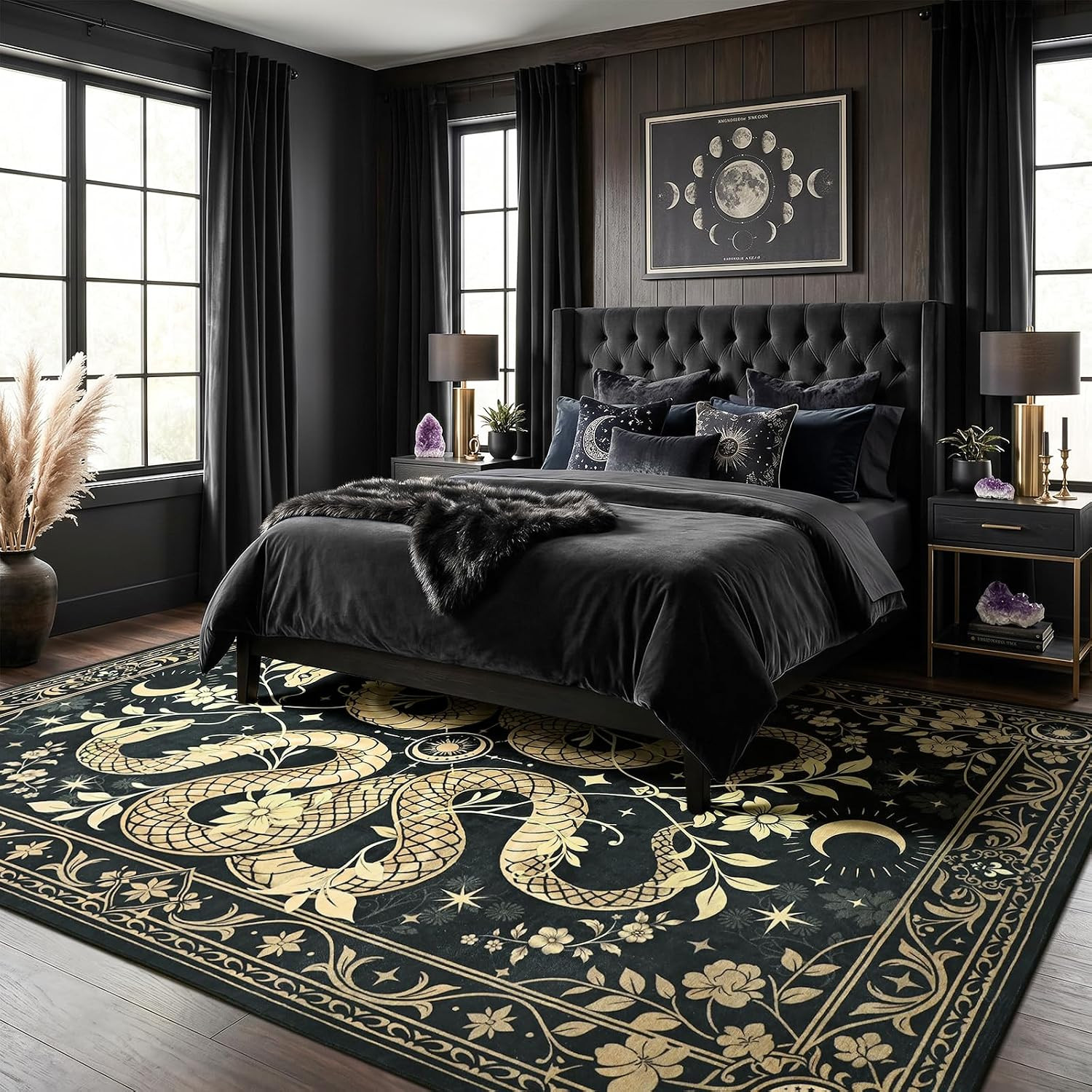 Machine Washable Snake Rug 6X9, Forest Floral Gothic Area Rugs for Living Room B
