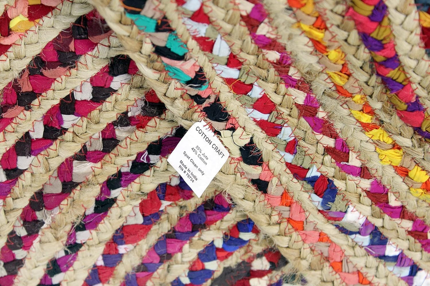 Jute Chindi Braid Rag Rug – Boho Farmhouse Rustic Area Accent Throw Rug – Handwo