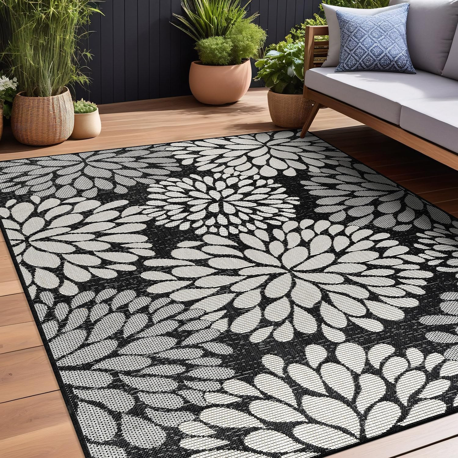 Outdoor Rug 8X10 Modern Exotic Tropical Leaf Area Rugs for Indoor and Outdoor Pa