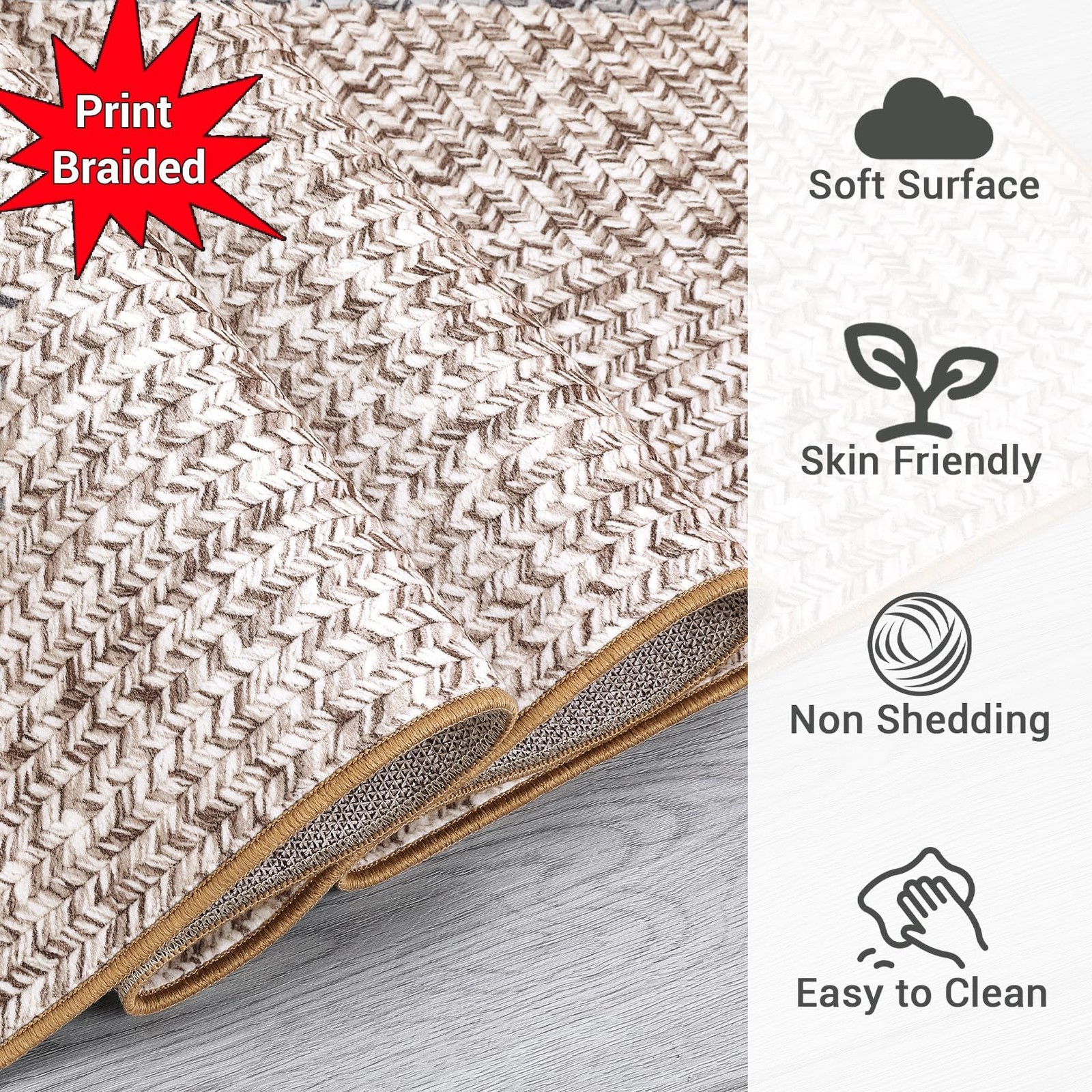 Milleloom Hallway Runner Rug 2X10 Washable Runner Rug Braided Print Non Slip