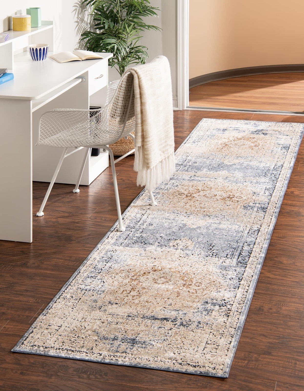 Unique Loom Chateau Collection Area Rug – 3 1 X 13 1 Runner Dark Blue/Beige