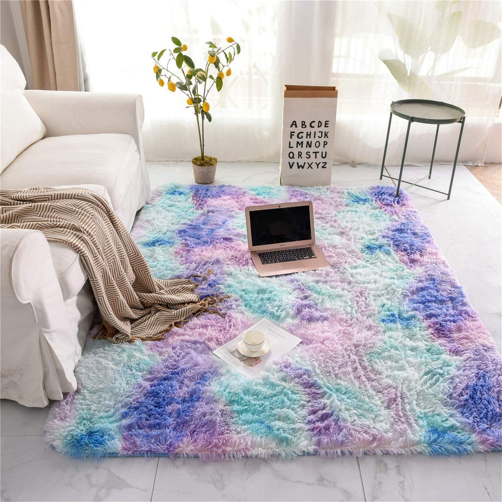 Shaggy Fluffy Faux Fur Area Rug Door Mat,Tie Dye Style,Softest, Luxurious Sha…