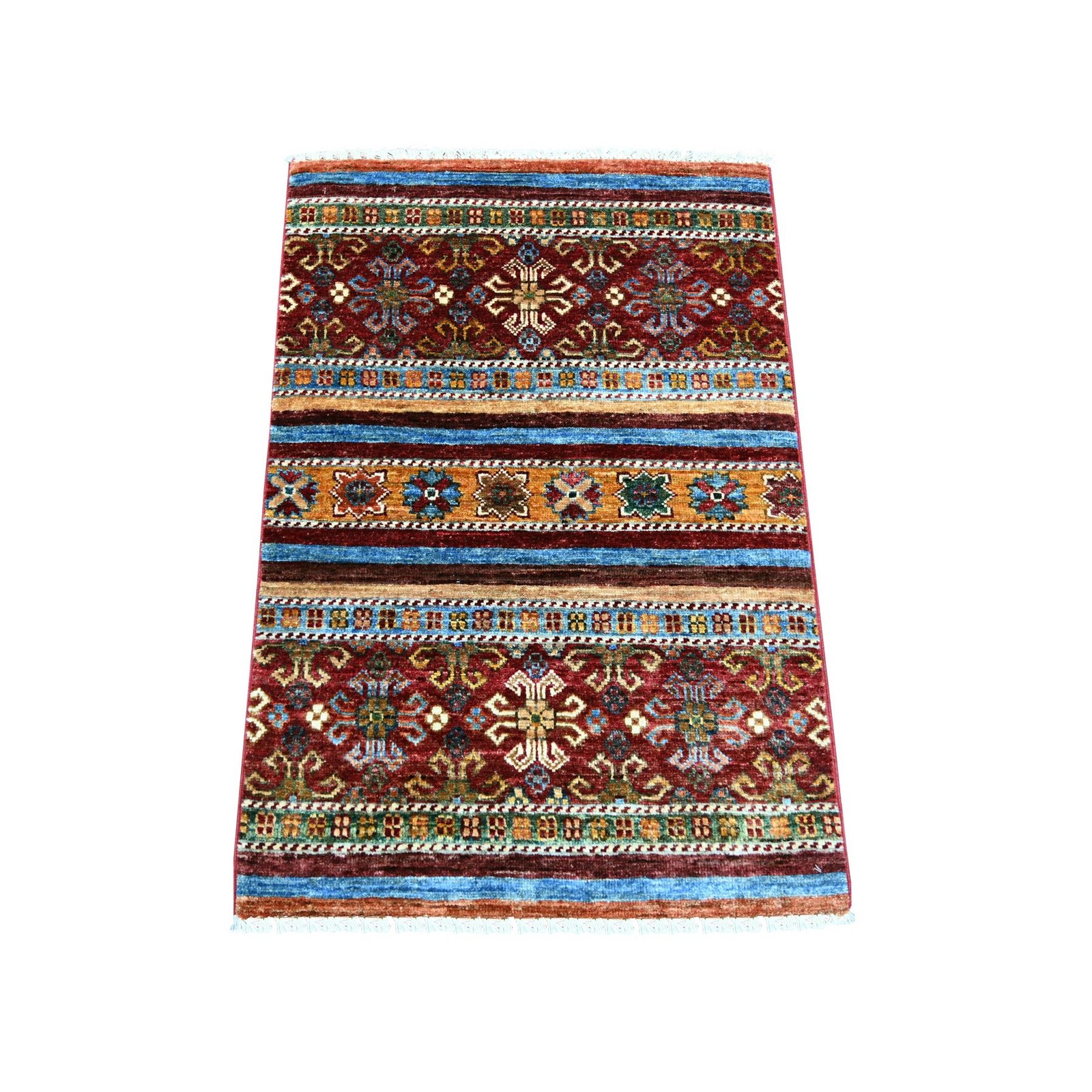 2’1″x3’1″ Colorful Afghan Super Kazak Khorjin Design Hand Knotted Wool Rug 22599