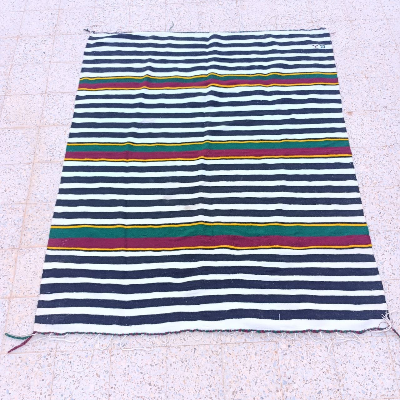 Vintage Algerian Ghardaia Wool Rug Traditional Berber Striped Carpet 60 X 52 in