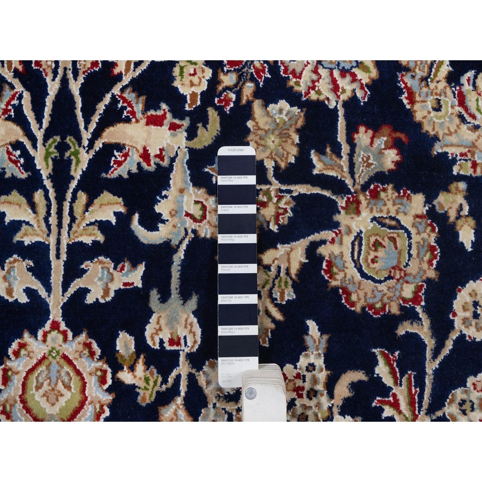6’x9’5″ Midnight Blue Nain Wool and Silk Soft 250 KPSI Hand Knotted Rug 92555
