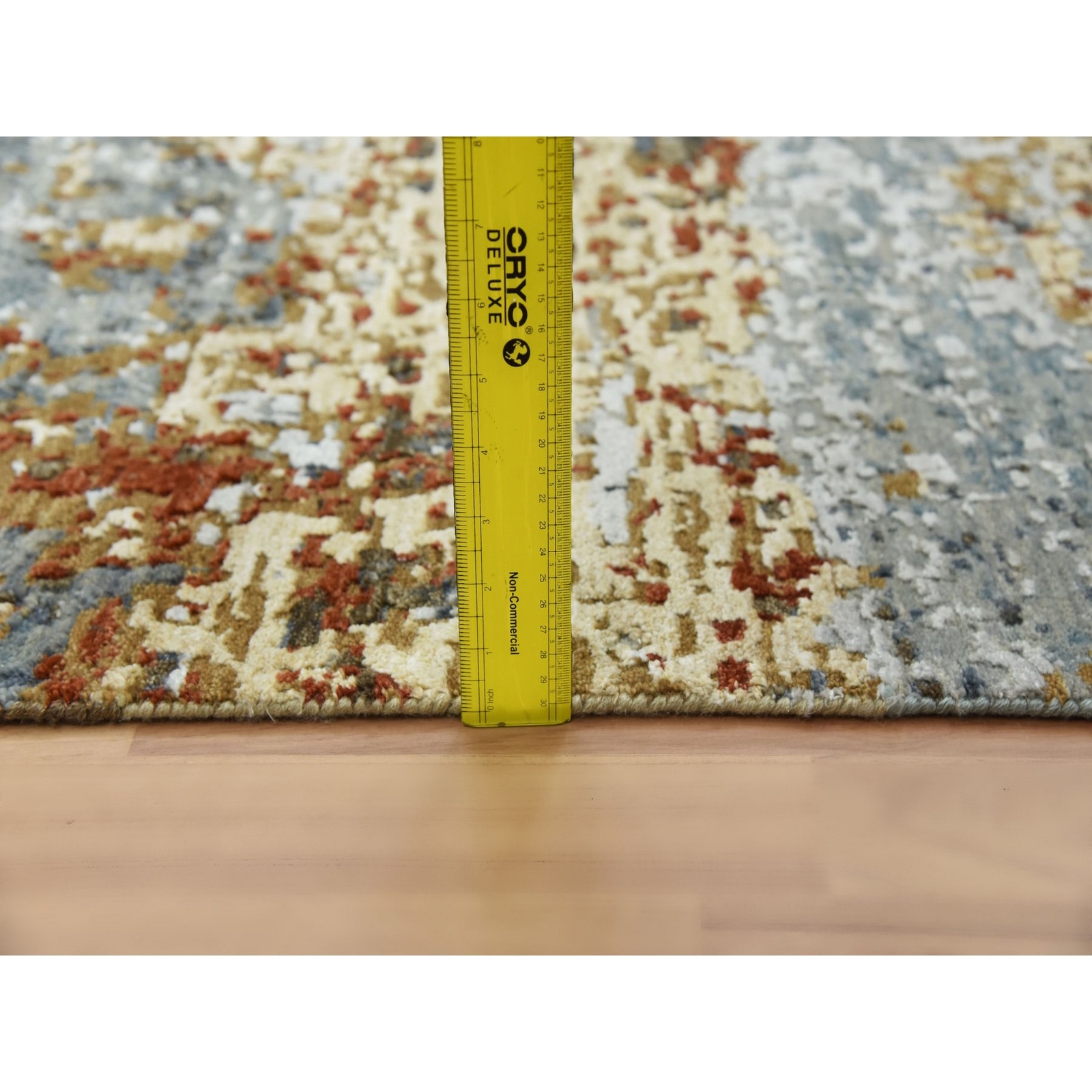 4’x10′ Black Coral Abstract Design Wool Hand Knotted Wide Runner Rug R83093