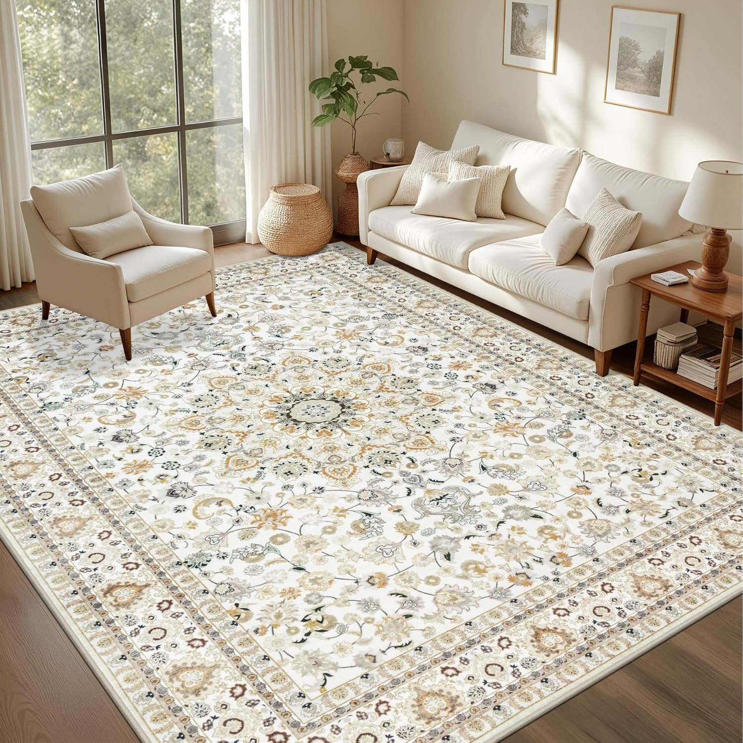 5X7 Area Rugs Living Room Rug: Washable Vintage Boho Rug No Slip Stain Resistant
